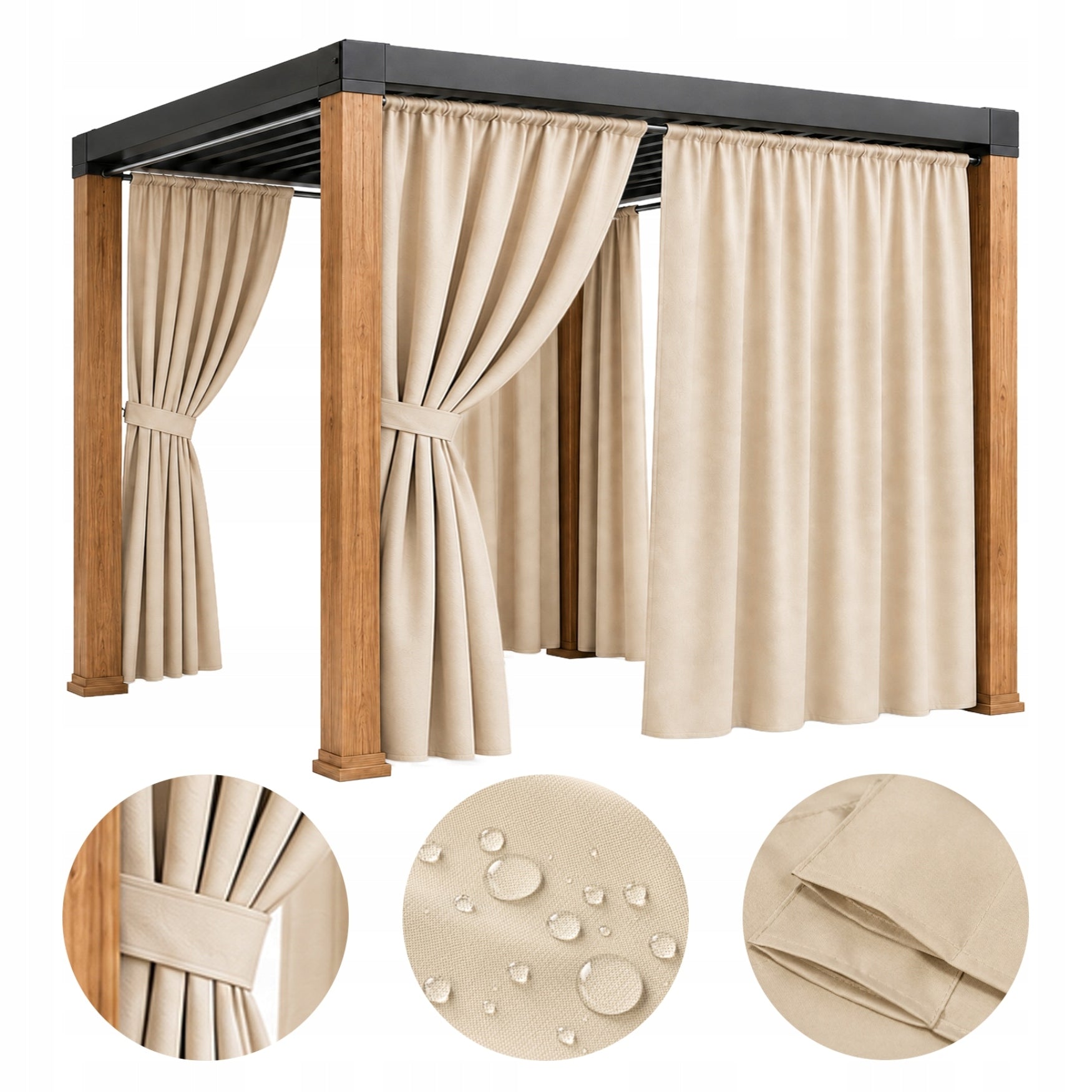 TERRACE CURTAIN 155X230 CM BEIGE GARDEN WATERPROOF FOR ARBOR TUNNEL