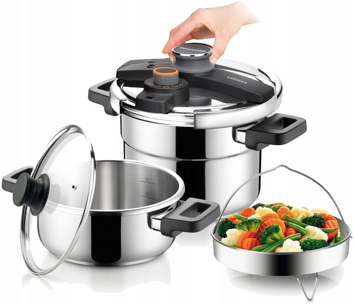 TESCOMA PRESSURE COOKER 4+6 L STEEL PRESSURE POT