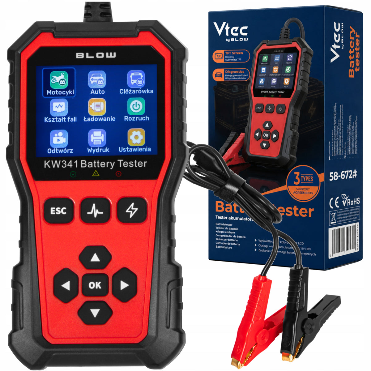 TESTER FOR CAR BATTERIES 6V 12V 24V METER BATTERIES POLISH MENU