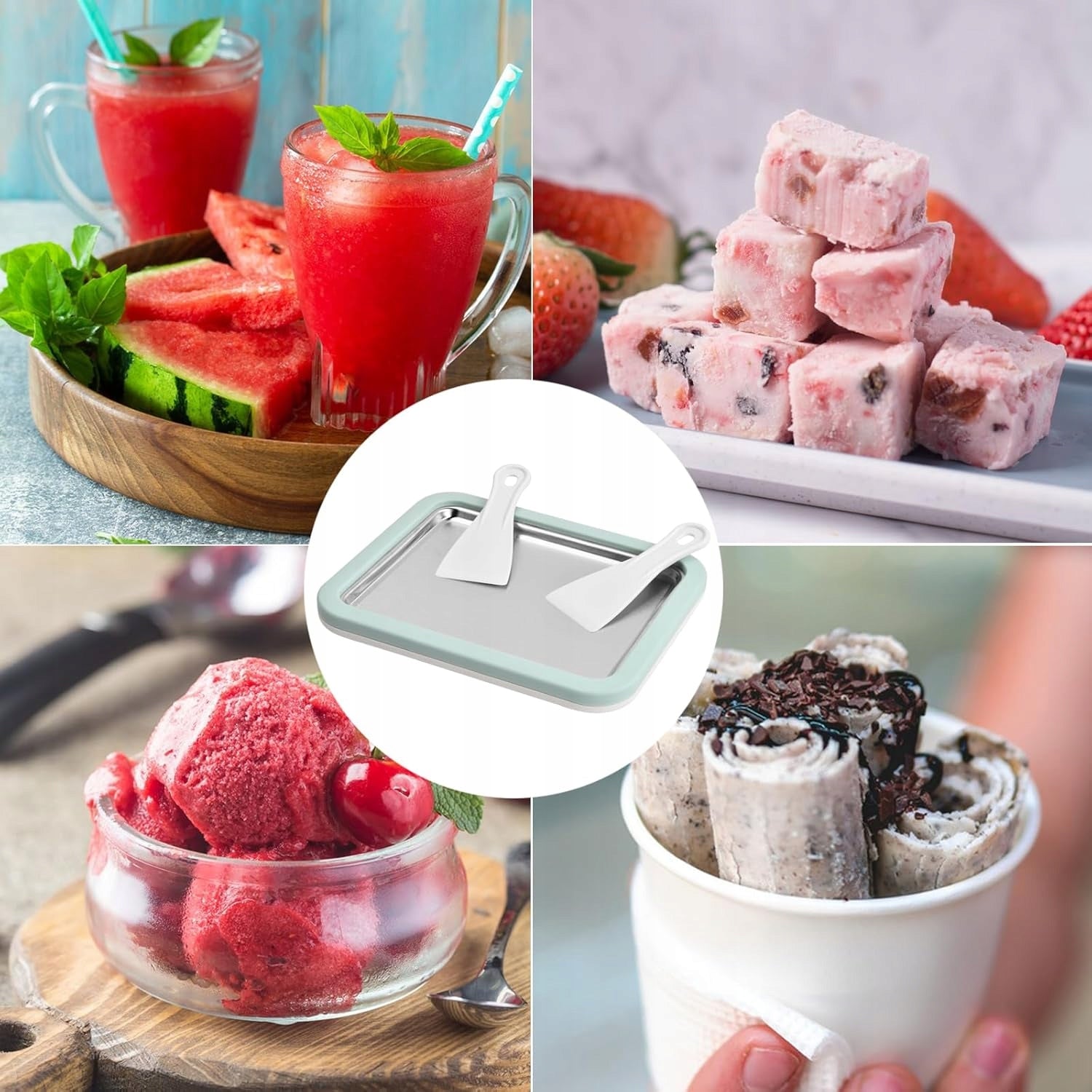 THAI ICE CREAM MACHINE ROLL TRAY SET OF 2 SPATULAS XXL Brand IceCup
