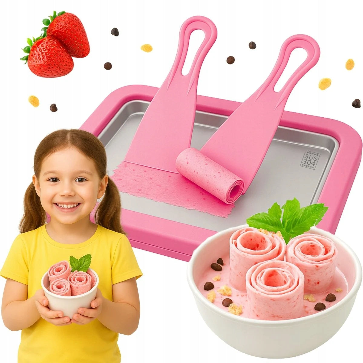 THAI ICE CREAM MACHINE TRAY MACHINE THAI ICE CREAM HOMEMADE PINK FREEZING