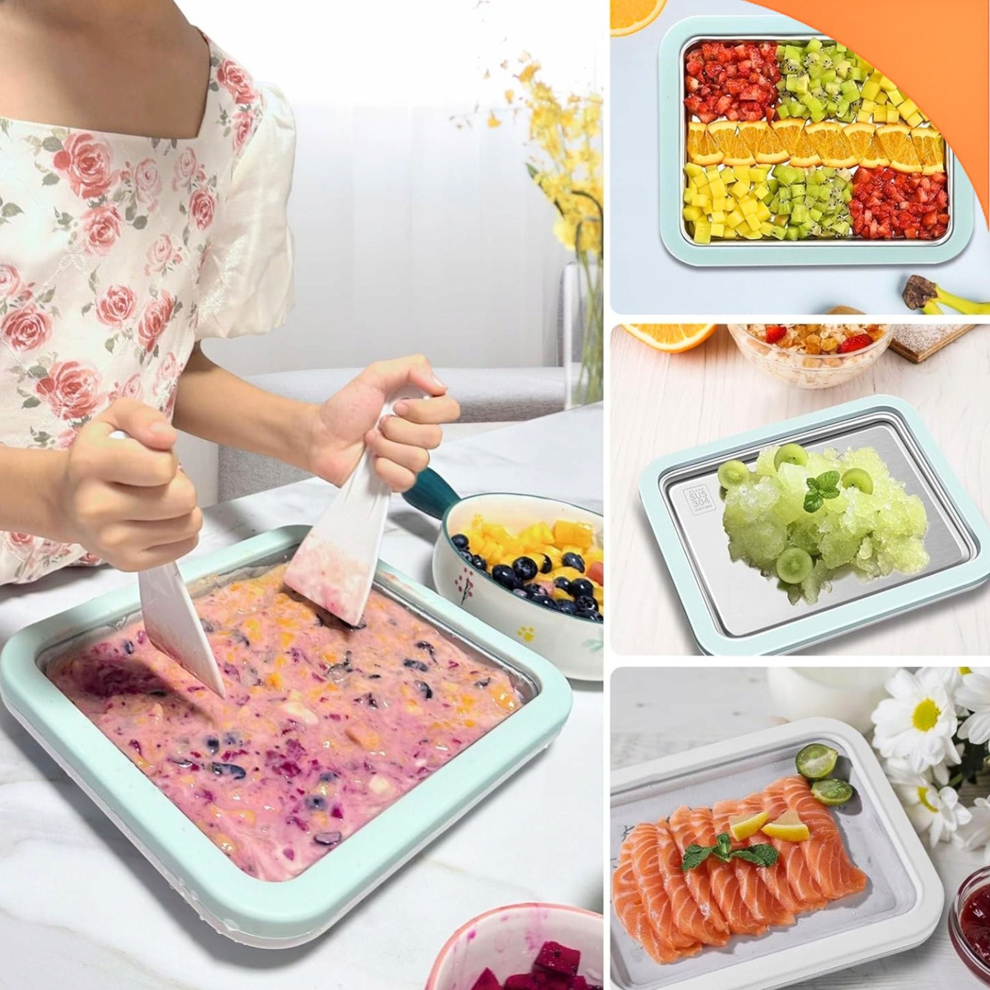 THAI ICE CREAM MAKER TRAY ROLLED ICE CREAM + DIY SPATULAS FOR GIFT Manufacturer code Urządzenia do lodów i jogurtów