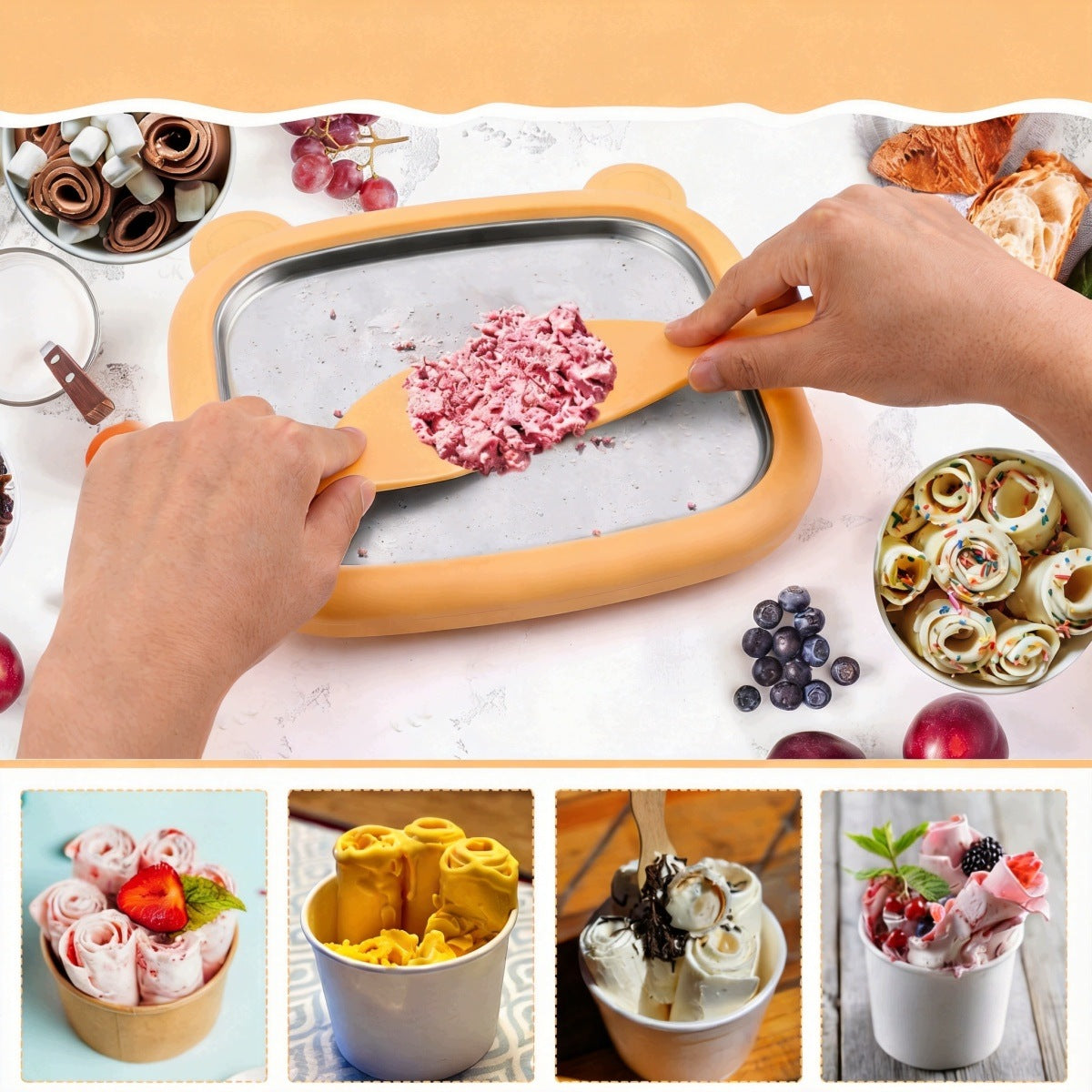 THAI ICE CREAM MAKING MACHINE ICE CREAM FREEZING TRAY, 2SCRAPERS Brand no brand