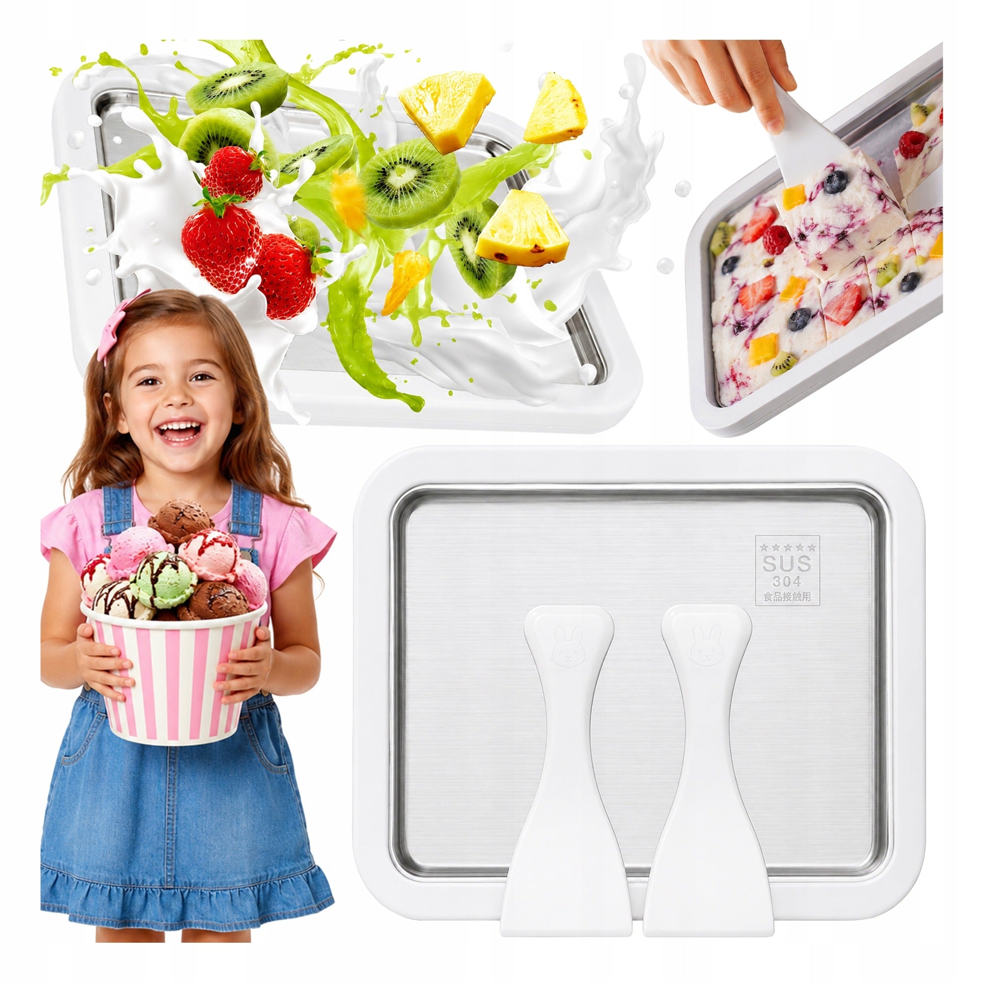 THAI ICE CREAM MAKING MACHINE TRAY STAINLESS STEEL YOGORITE DESSERTS Packaging status original