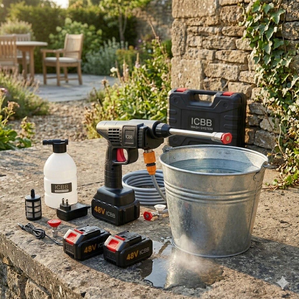 THE MOST POWERFUL PRESSURE WASHER Cordless 48V 2x 4AH WASH KIT Manufacturer code Myjka Ciśnieniowa Akumulatorowa ICBB PRO