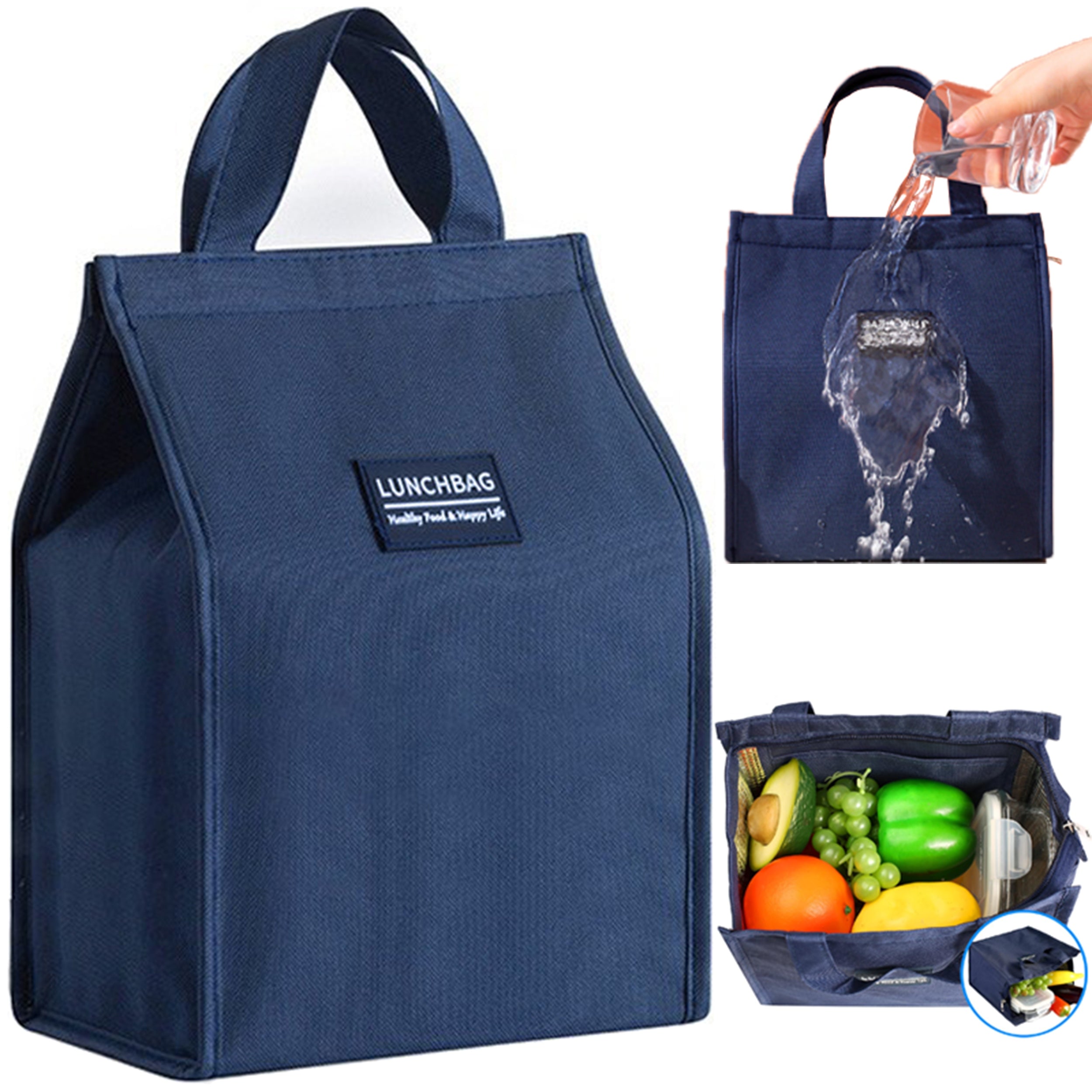 THERMAL BAG WITH INSULATING HANDLE WATERPROOF LUNCH BAG NAVY BLUE 12 L