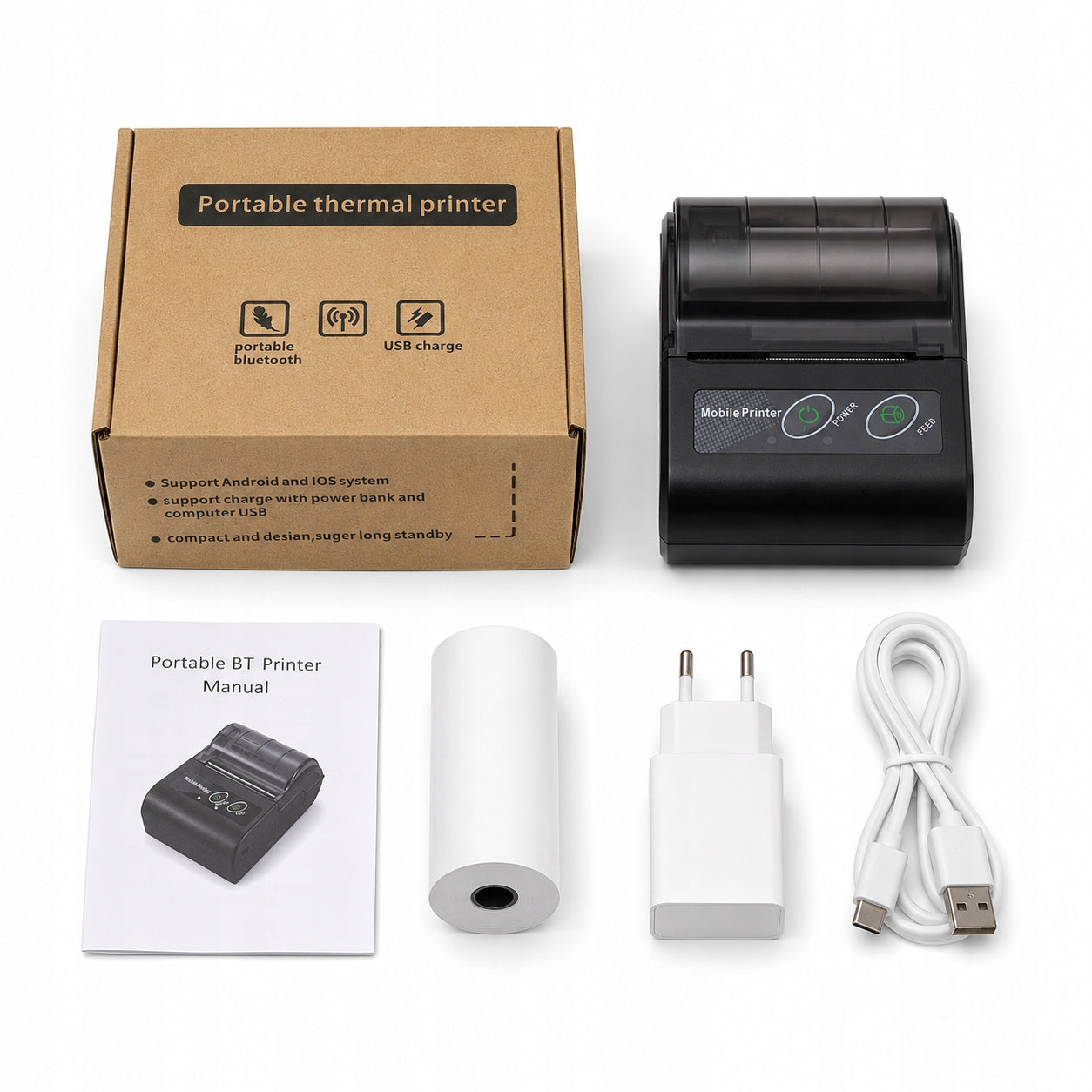 THERMAL BLUETOOTH 58MM WIRELESS RECEIPT PRINTER Packaging status original