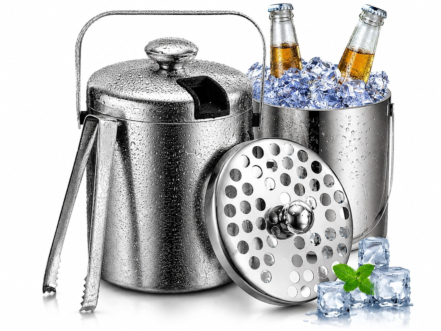 THERMAL ICE BUCKET 1,3L ICE CONTAINER STEEL PLIERS