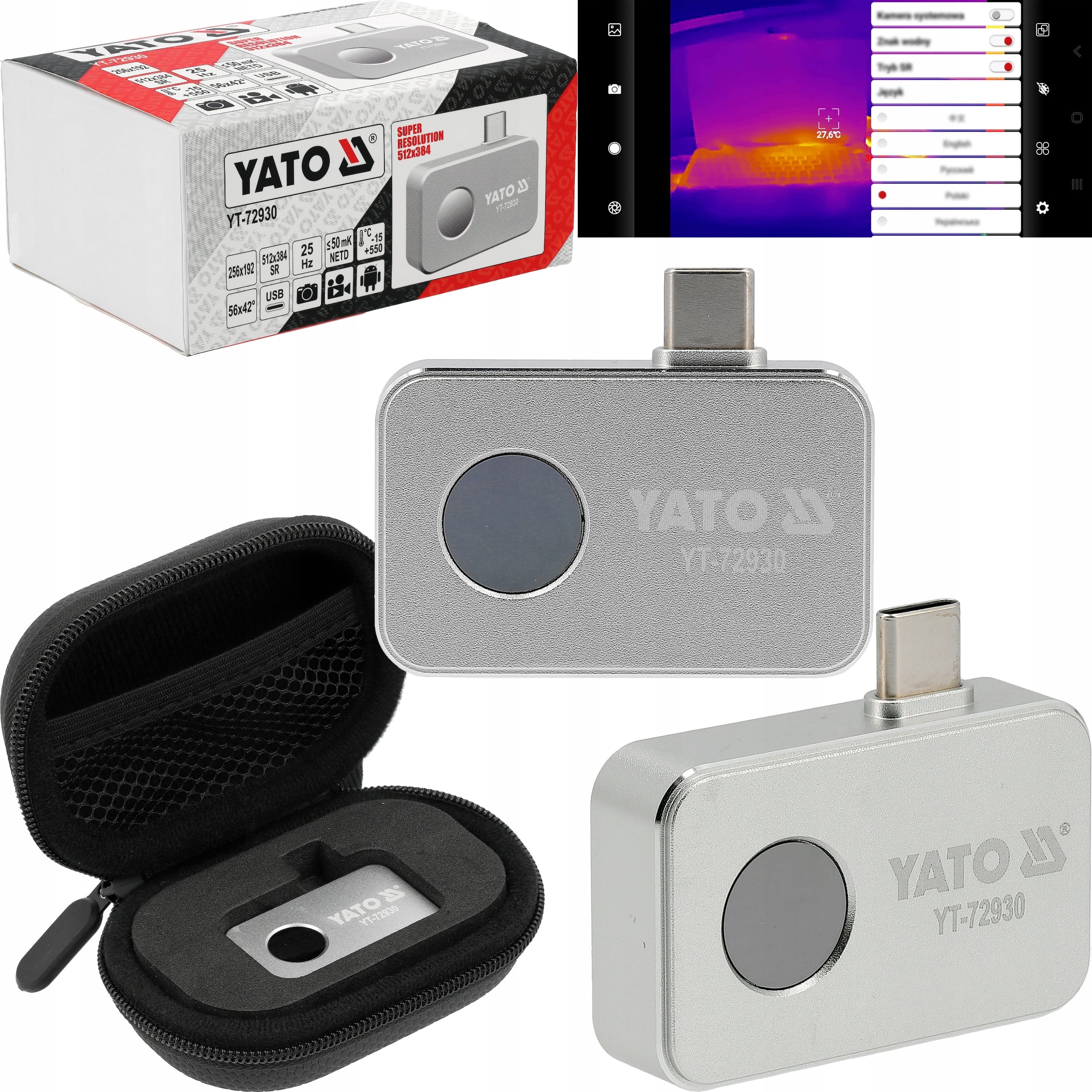 THERMAL IMAGING CAMERA YATO USB-C ANDROID -15 - 550°C 25Hz 256x192 SUPERRES