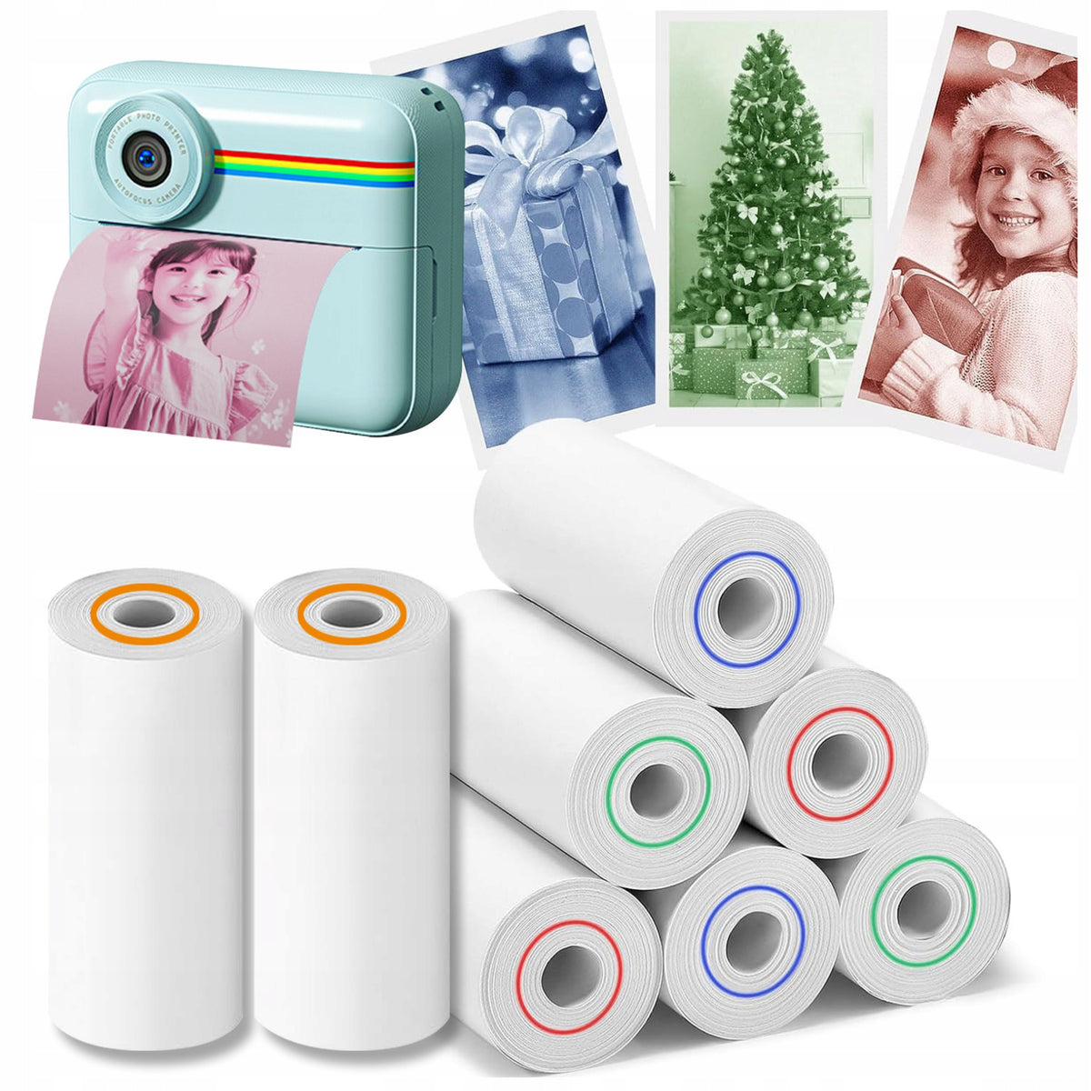 THERMAL PAPER FOR INSTANT CAMERA COLOR 8 ROLLS OF PIECES CARTRIDGES Manufacturer code papier termiczny KOLOROWY INNEXO PT COLOR
