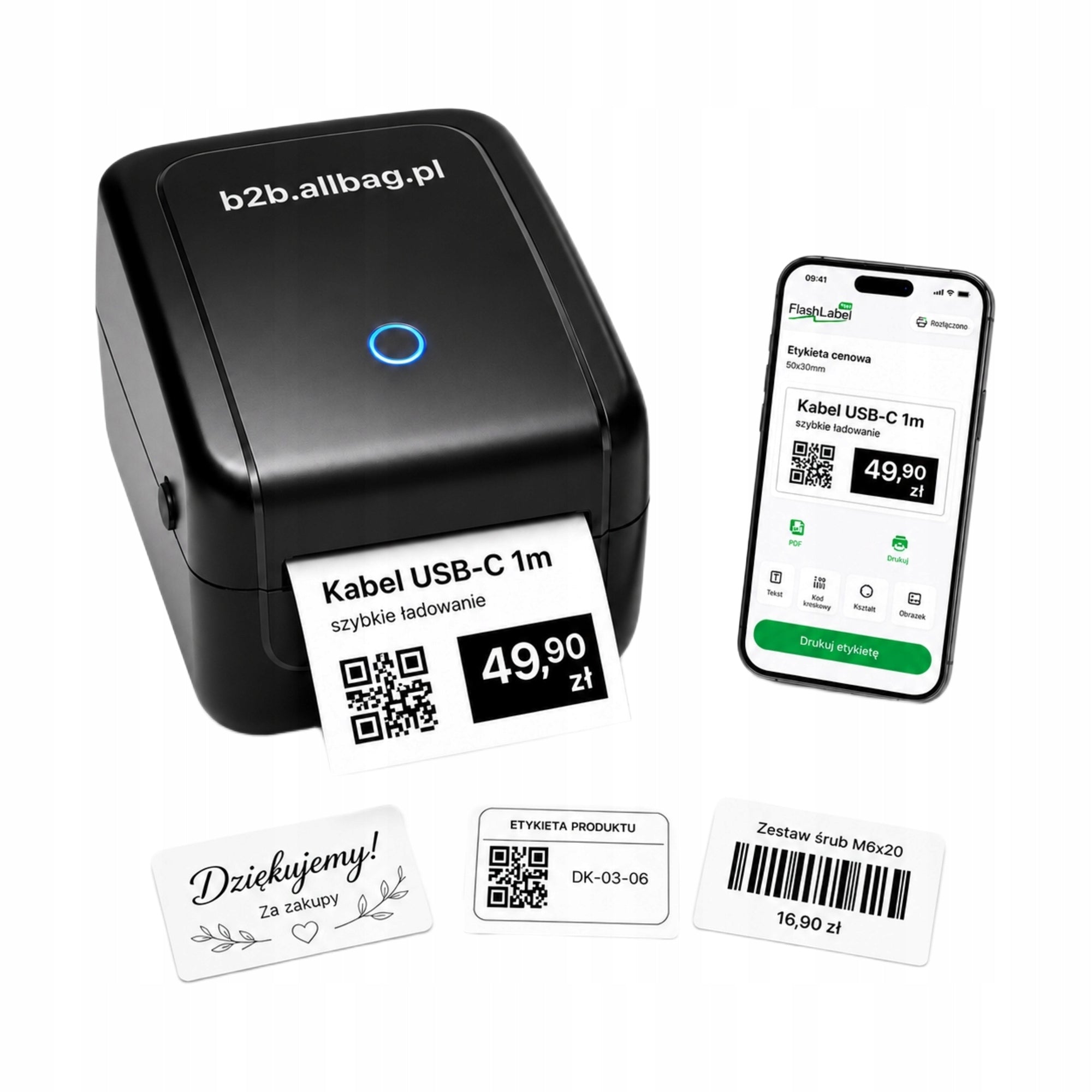 THERMAL PRINTER FOR THERMAL LABELS USB +BLUETOOTH Inpost Allegro DPD