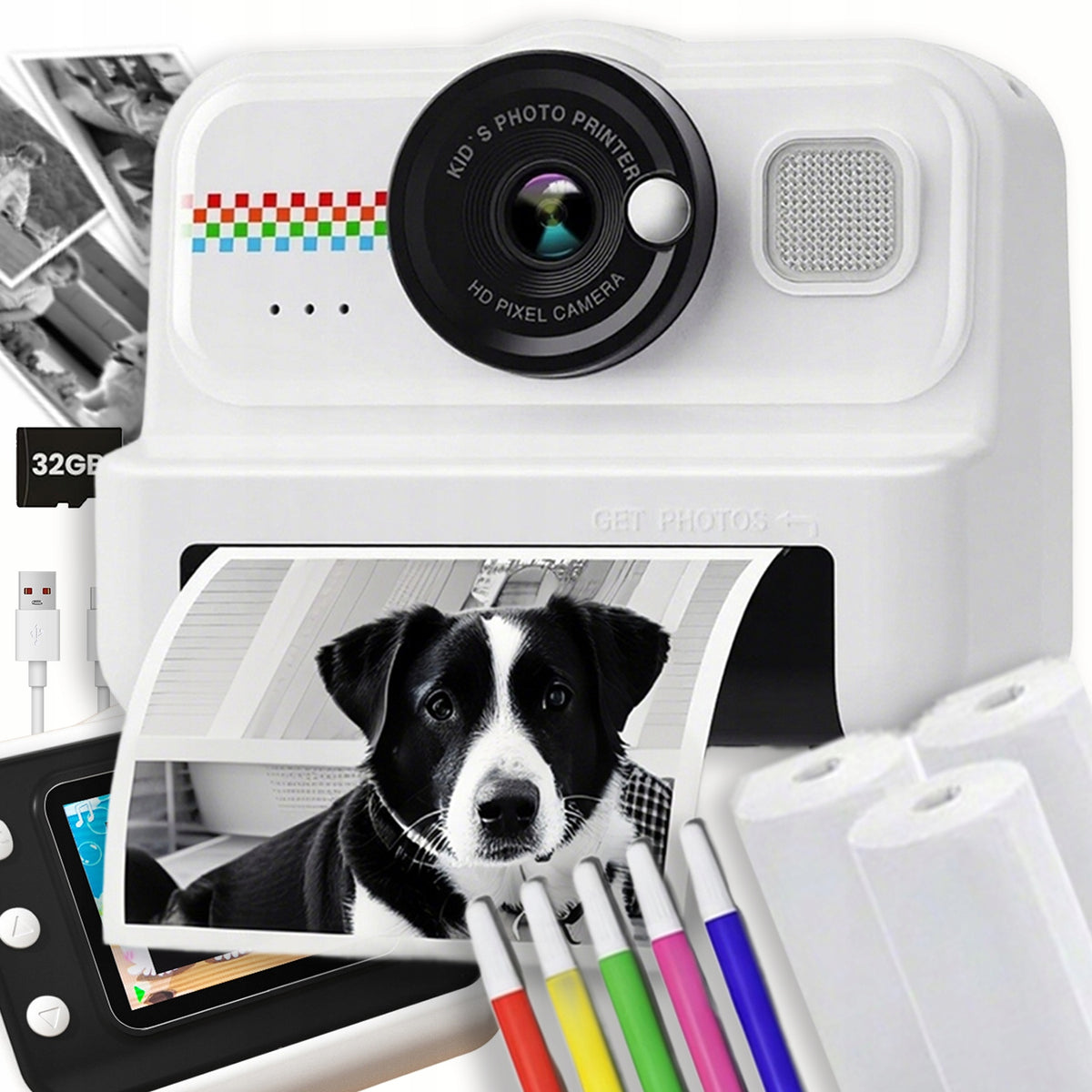 THERMAL PRINTER MINI INSTANT CAMERA FOR KIDS GAMES 1080P 3 ROLLS