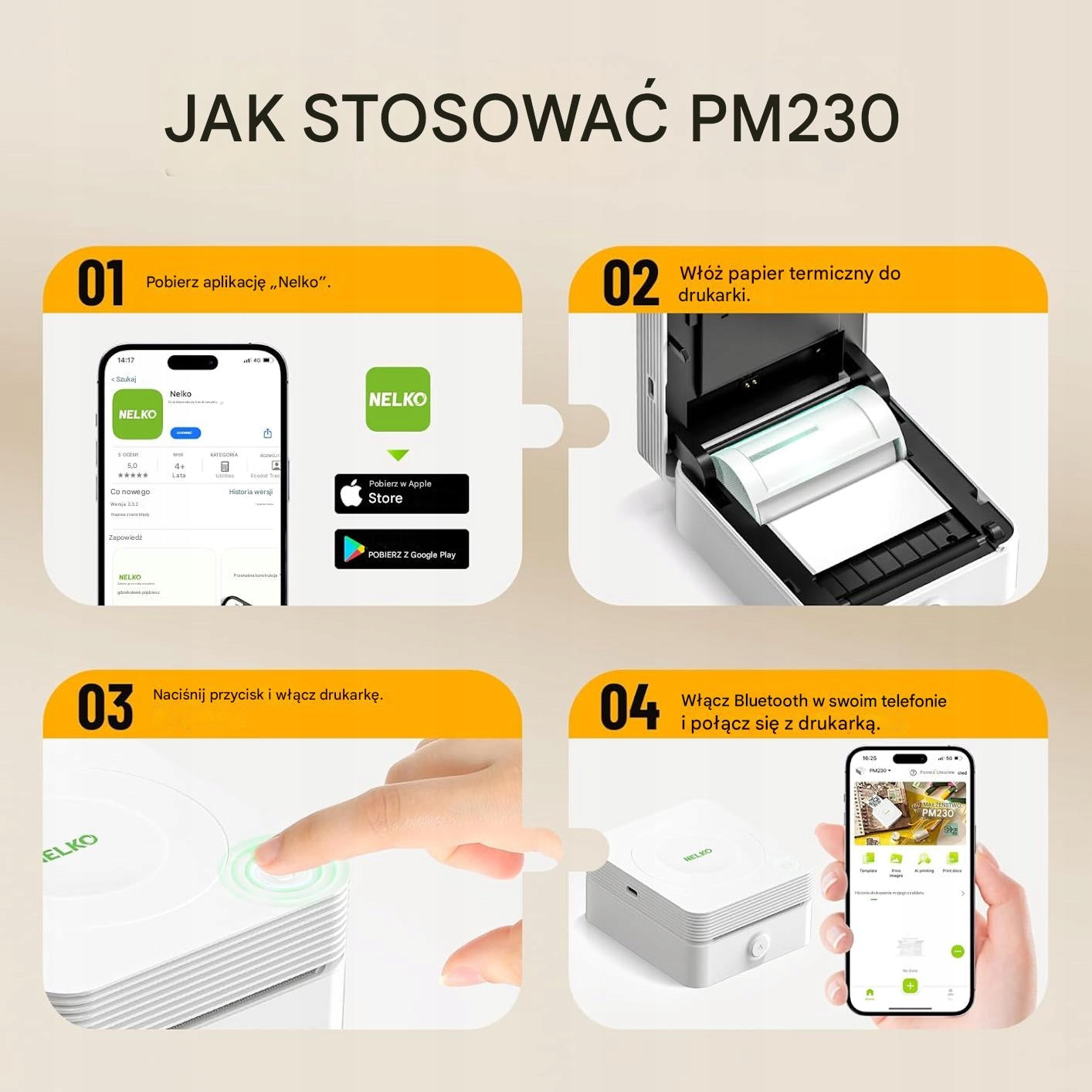 THERMAL PRINTER NELKO PM230 Labels Photo Stickers Bluetooth Android iOS Packaging status original