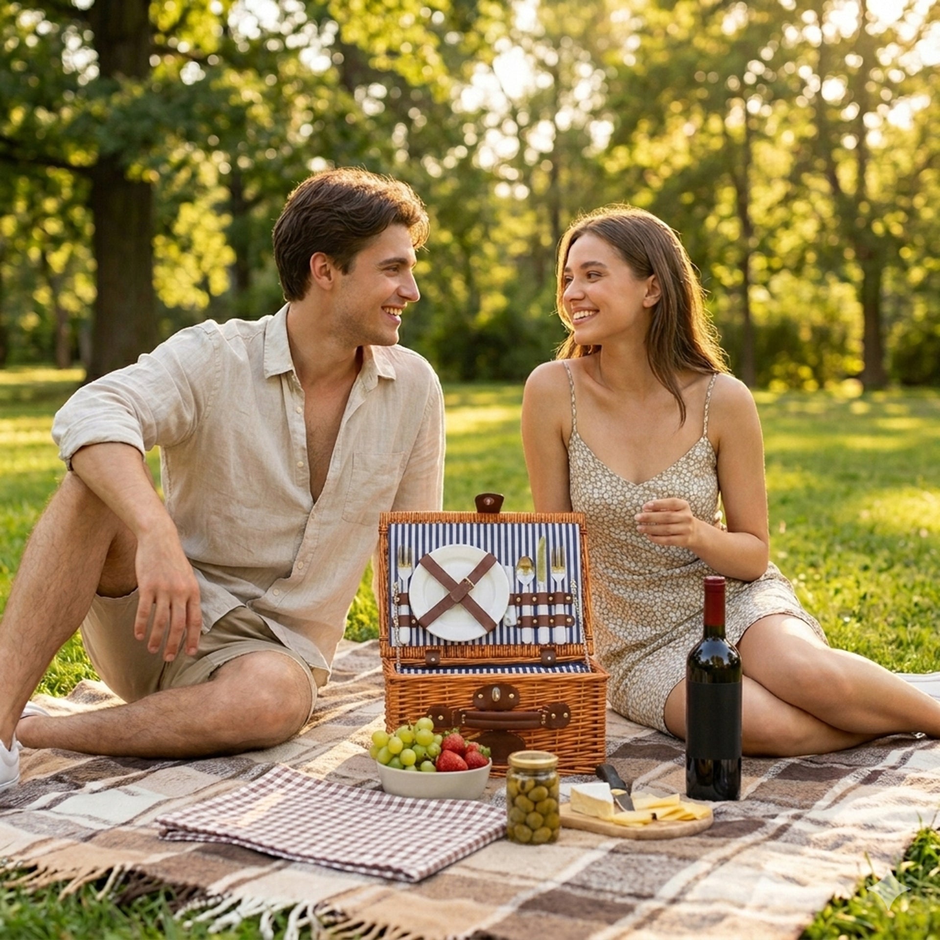 THERMAL WICKER PICNIC BASKET WITH EQUIPMENT PLATES FOR 2 PEOPLE PICNIC Packaging status original