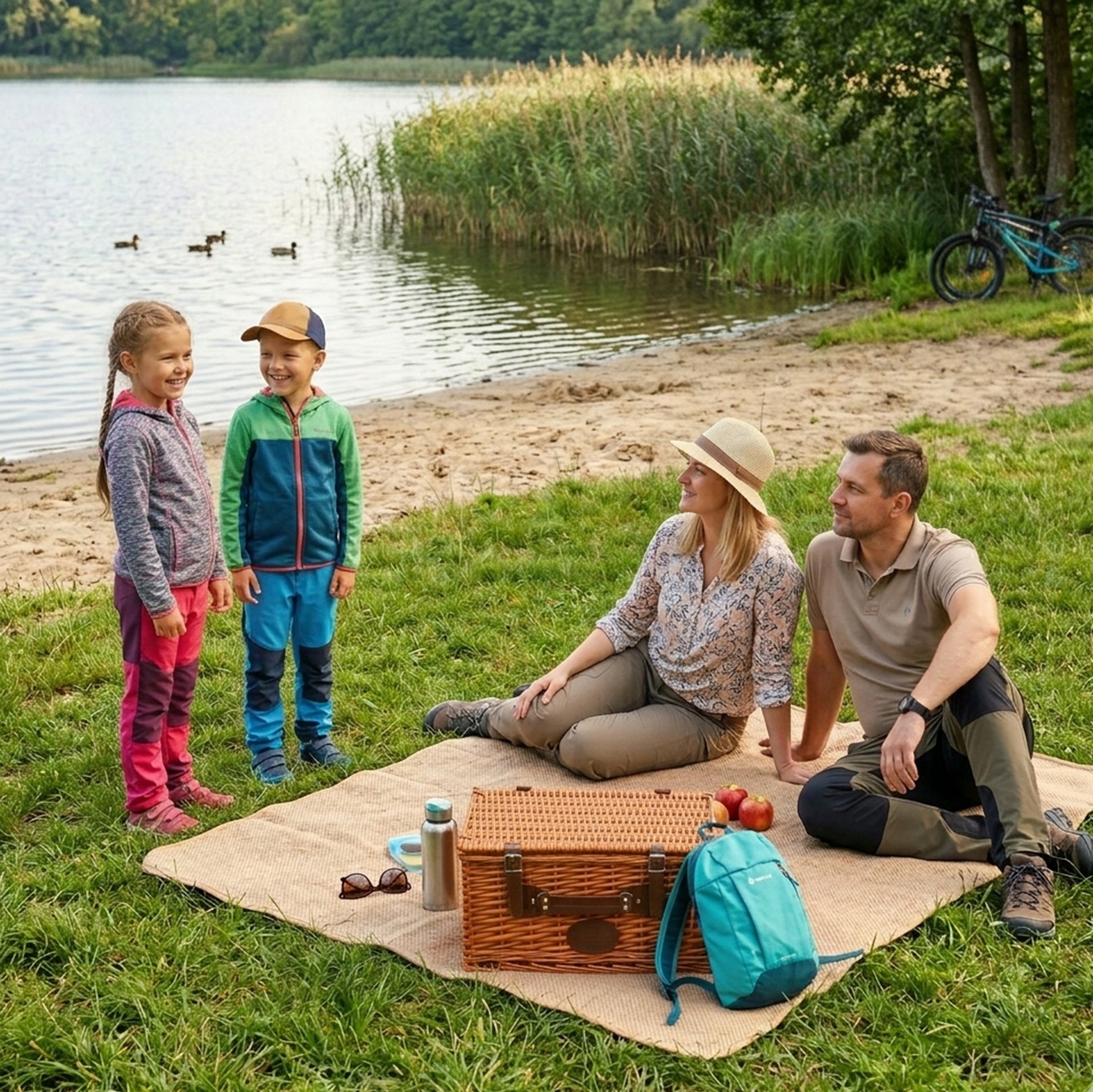 THERMAL WICKER PICNIC BASKET WITH EQUIPMENT PLATES FOR 4 PEOPLE PICNIC Packaging status original