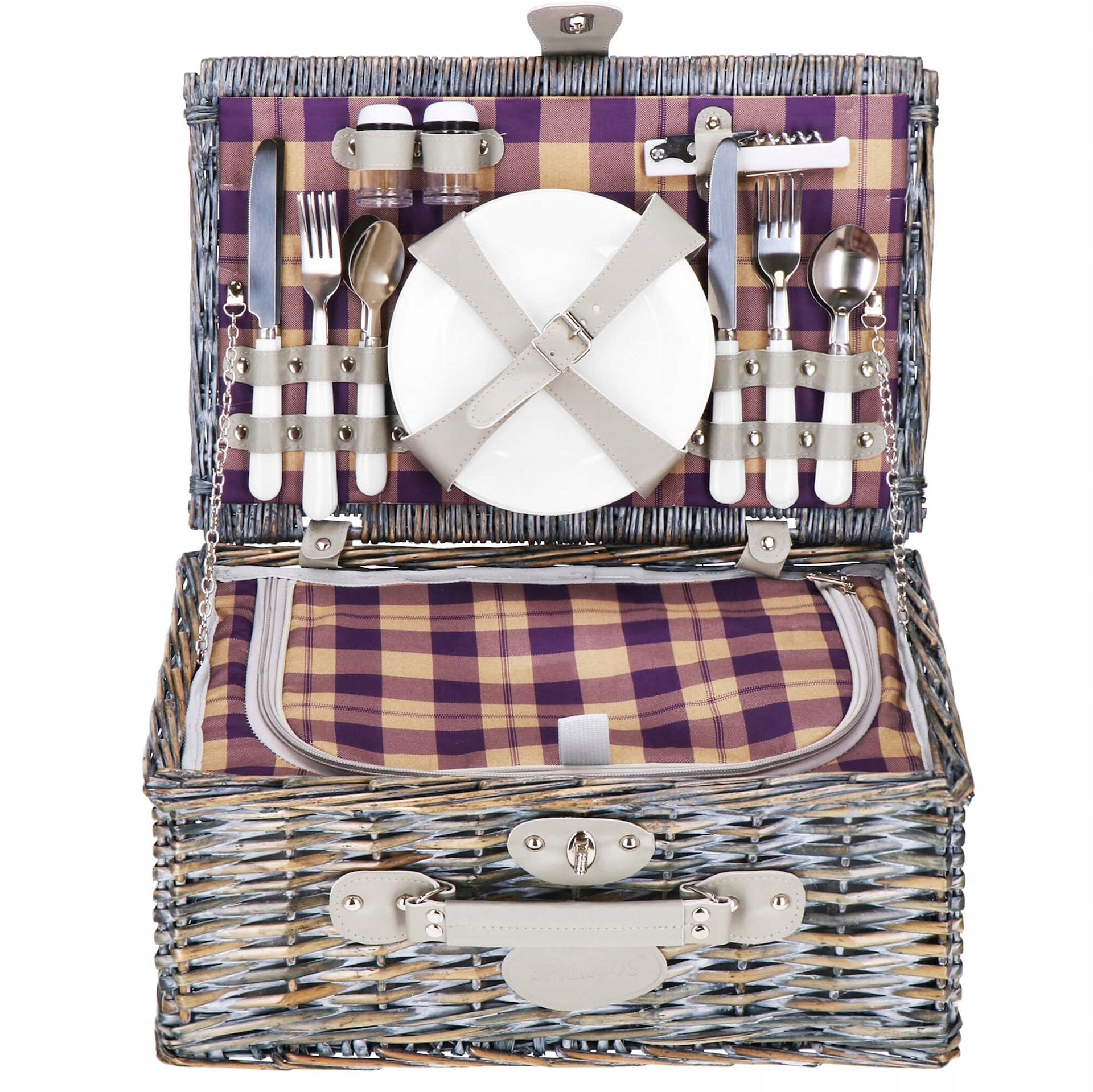 THERMAL WICKER PICNIC BASKET WITH EQUIPMENT PLATES GLASS FOR 4 PEOPLE Manufacturer code CS0133