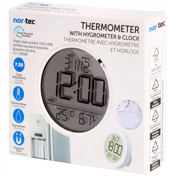 THERMOMETER ELECTRONIC ROOM HYGROMETER WITH INTERNAL CLOCK 3206539 Brand Nortec
