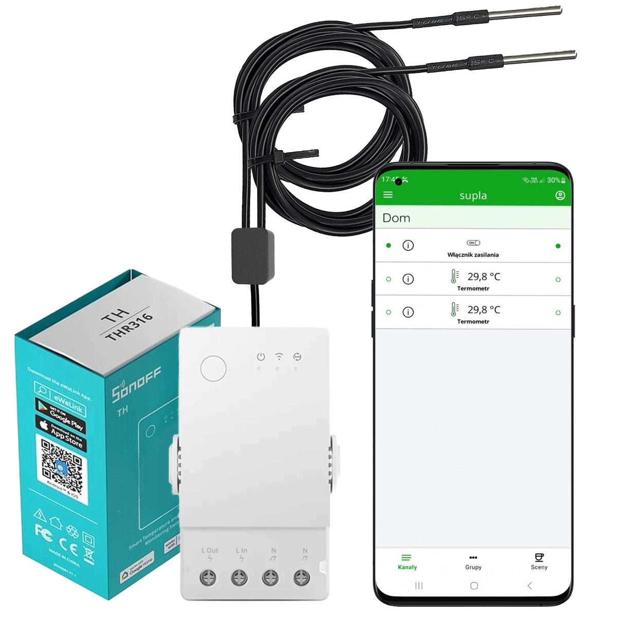THERMOSTAT WiFi PRELOADED SUPLA Sonoff THR316 TEMPERATURE SENSOR DS18B20 2x1mb