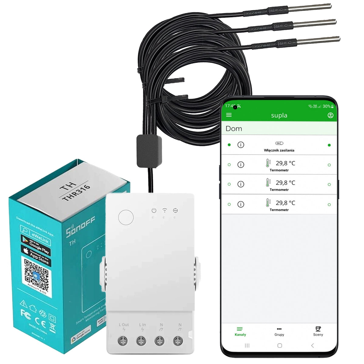 THERMOSTAT WiFi PRELOADED SUPLA Sonoff THR316 TEMPERATURE SENSOR DS18B20 3x1mb