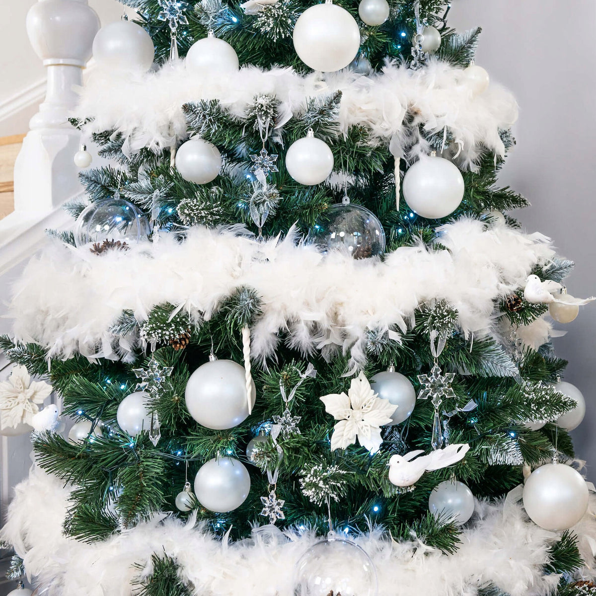 THICK FEATHER BOA white CHAIN GARLAND CHRISTMAS TREE SCARF DECORATION 400 cm Brand Springos