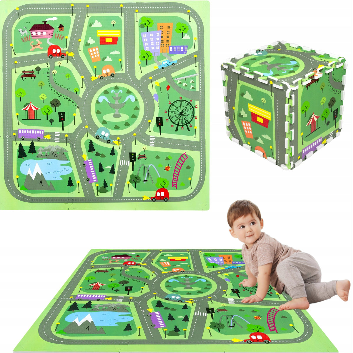 THICK FOAM PUZZLE FLOOR FOAM MAT 90x90 CITY ROADS CITY