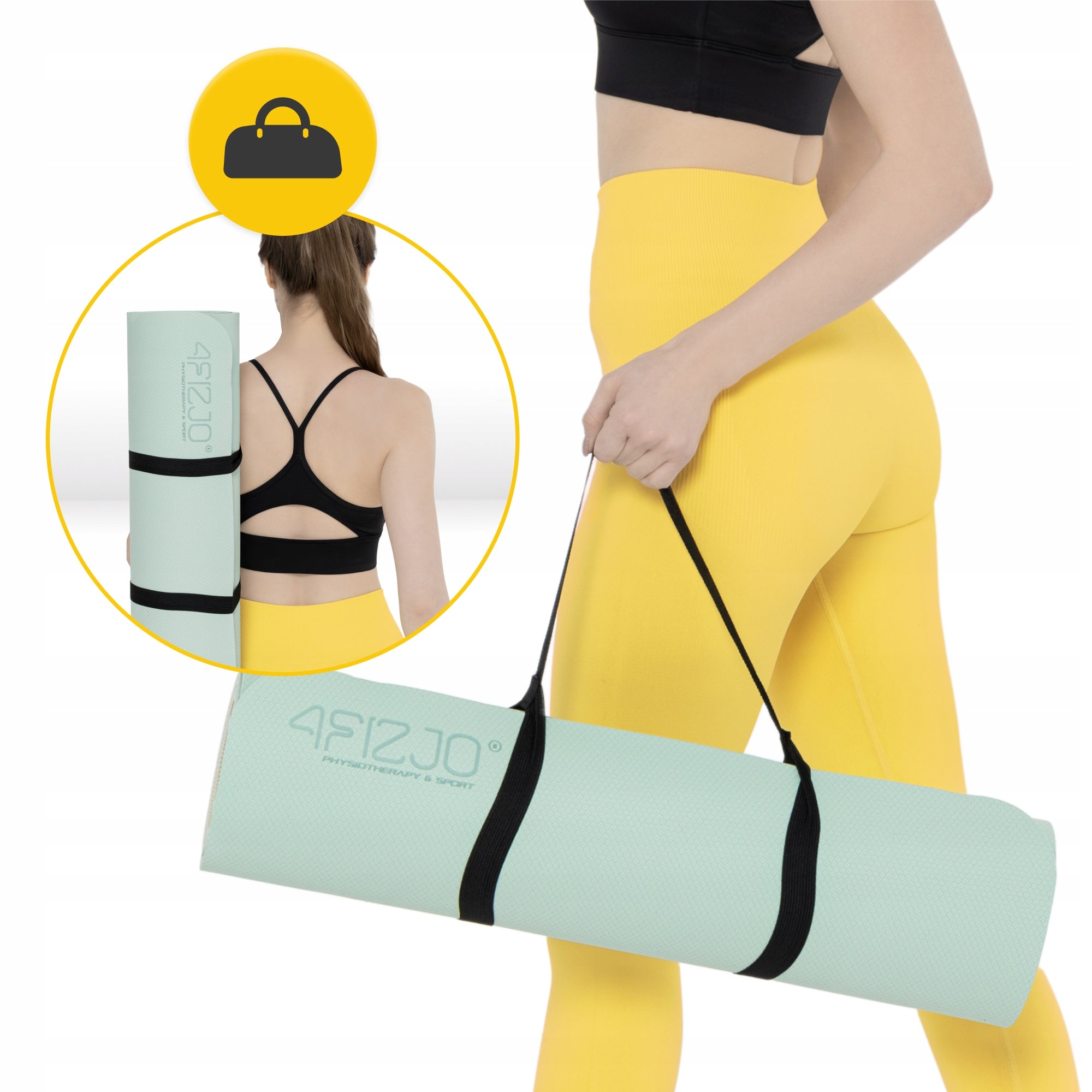 THICK PILATES NON-SLIP FITNESS EXERCISE MAT WITH TPE HANDLE 1CM Color green
