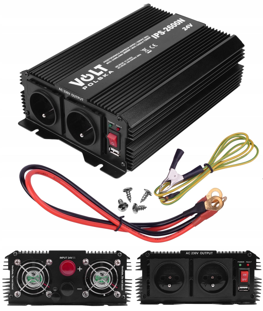 TIR CONVERTER 24V 230V 1300W/2600W SINE MODIFIED HEATER COMPUTER