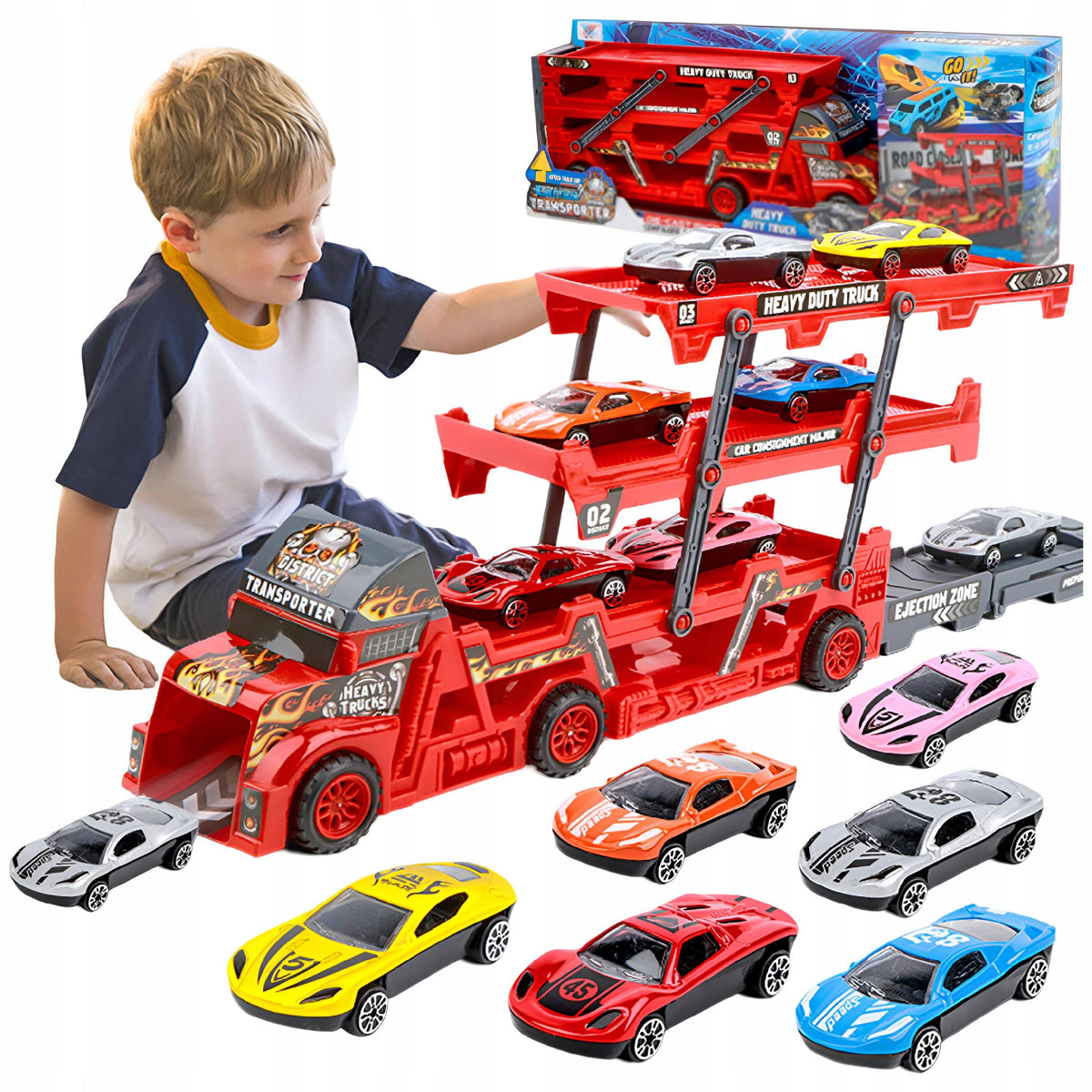 TIR TOW TRUCK CAR WITH LAUNCHER TRUCK 6 CARS RESORAKI SET