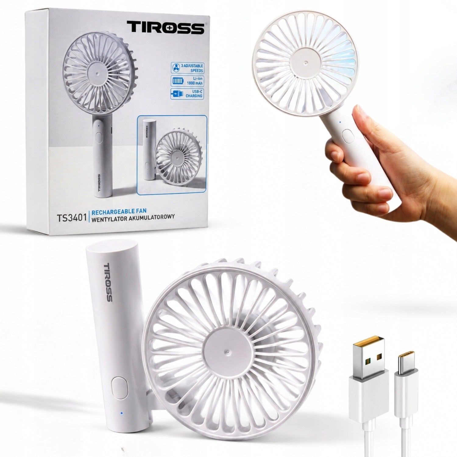 TIROSS MINI FOLDABLE POCKET FAN USB-C RECHARGEABLE