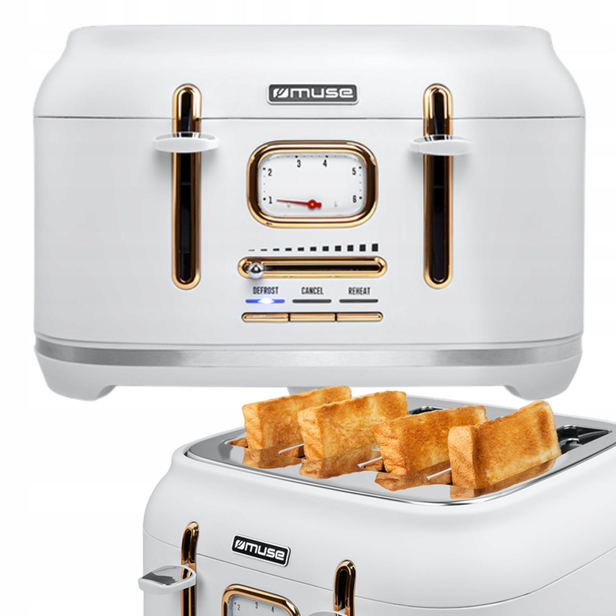 TOASTER 4 TOAST RETRO 1800W FOR 4 TOAST WHITE/GOLD MUSE MS-131W