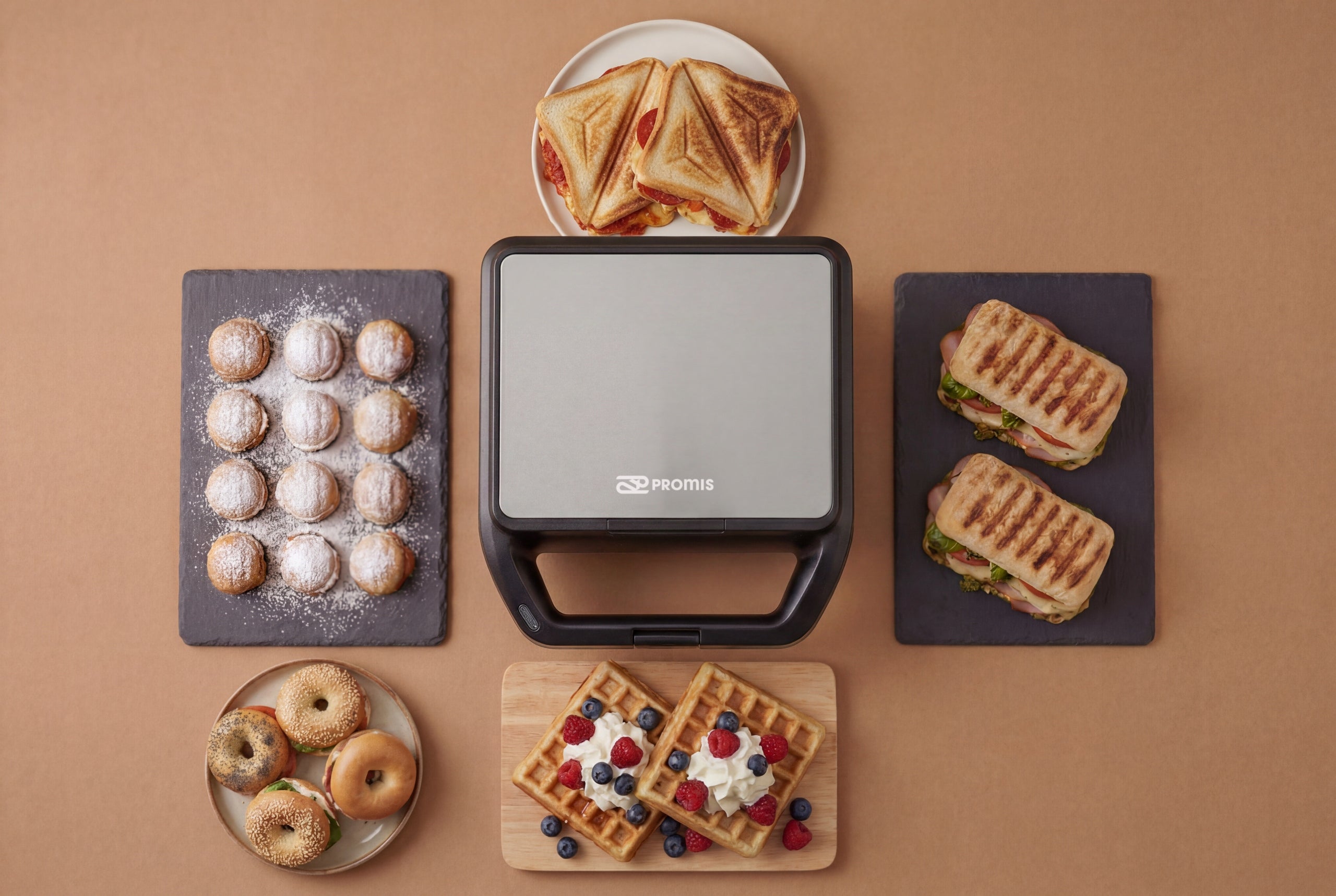 TOASTER 5in1 INTERCHANGEABLE PLATES SANDWICH TOAST WAFFLES GRILL PEANUTS DONUTY Manufacturer code PROMIS STP55