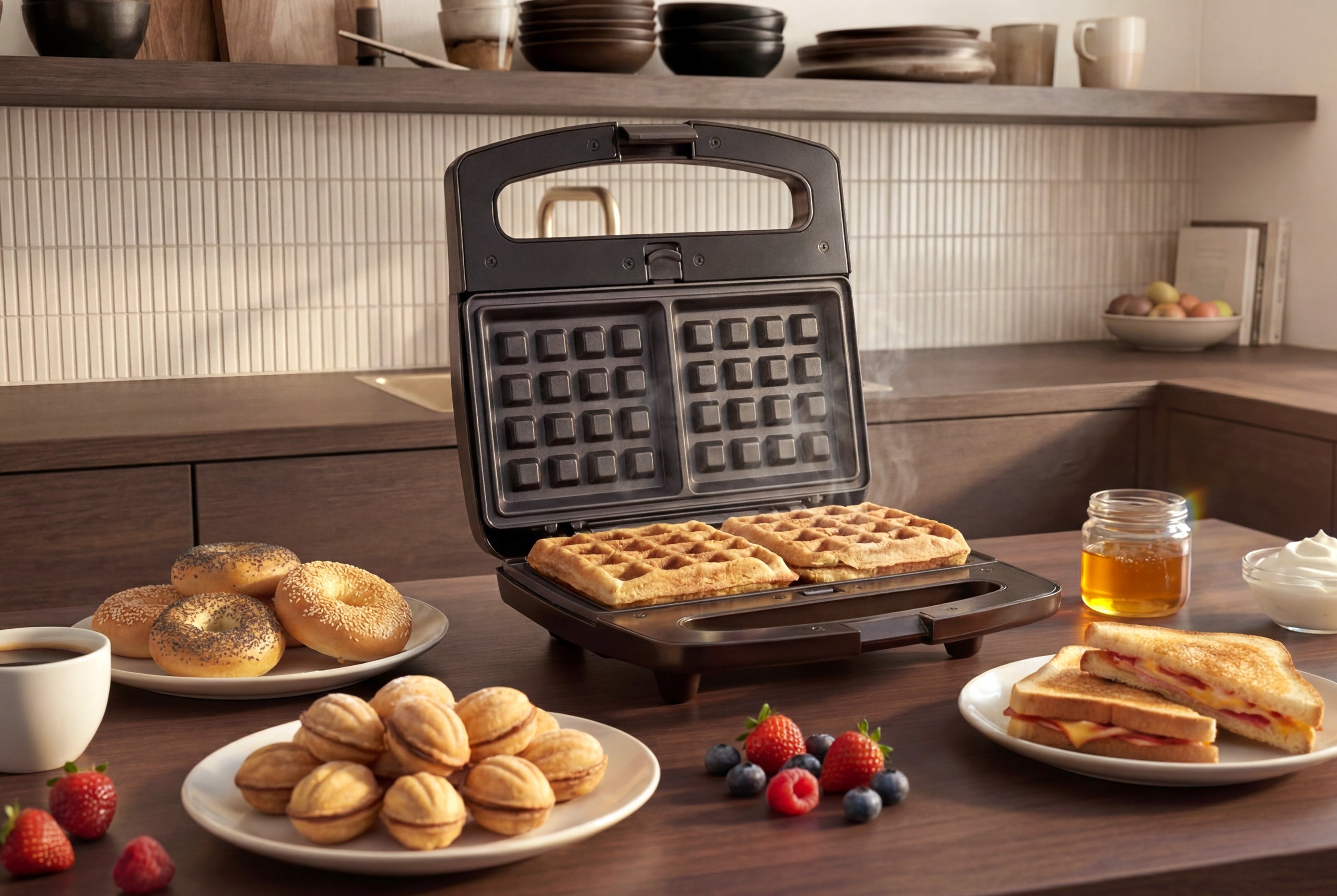 TOASTER 5in1 INTERCHANGEABLE PLATES SANDWICH TOAST WAFFLES GRILL PEANUTS DONUTY Packaging status original
