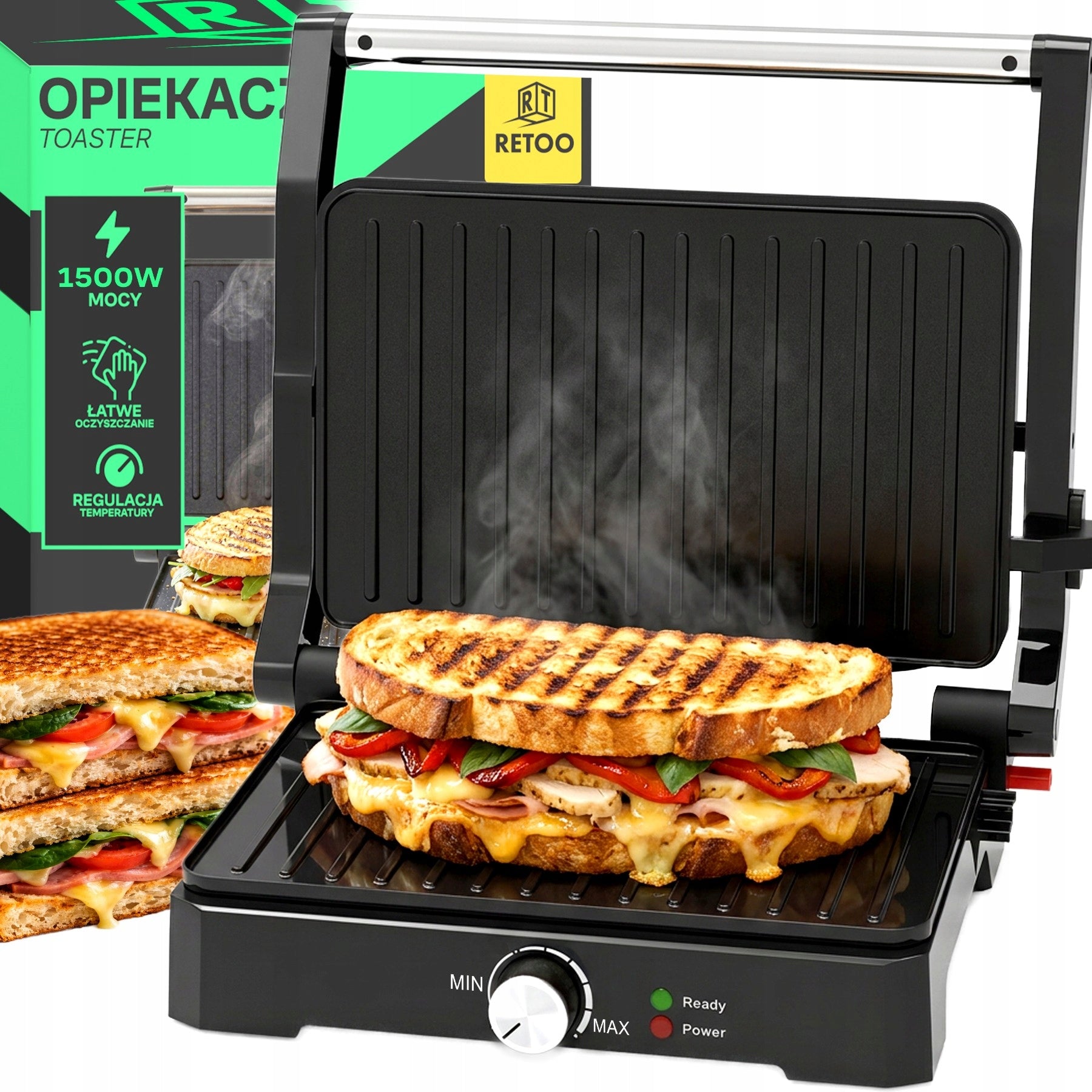 TOASTER GRILL FOR SANDWICHES PANINI TOASTER FOLDING ELECTRIC LARGE 1500W