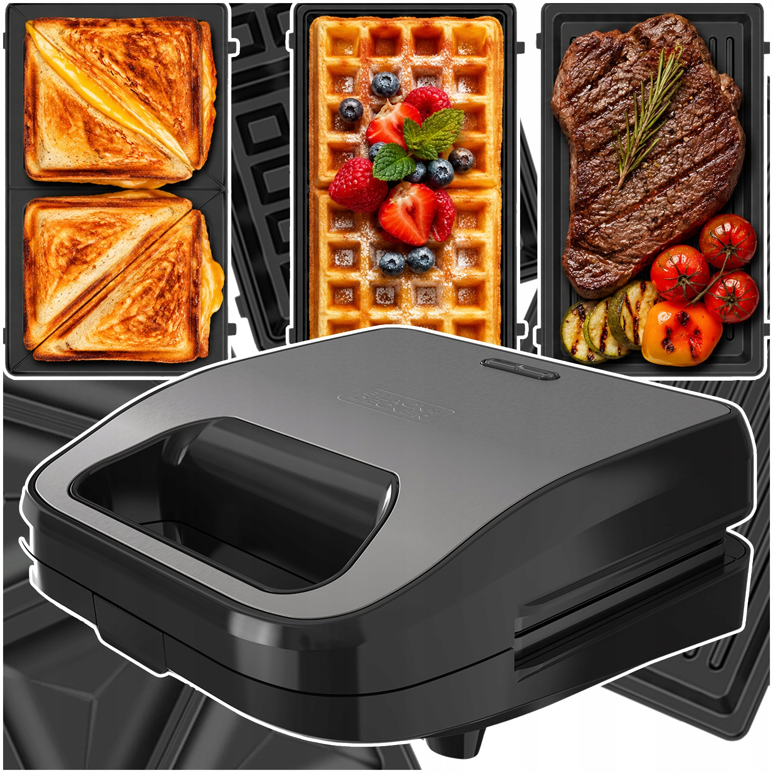 TOASTER GRILL PANINI TOASTER FOR SANDWICHES 3IN1 Black+Decker 750W
