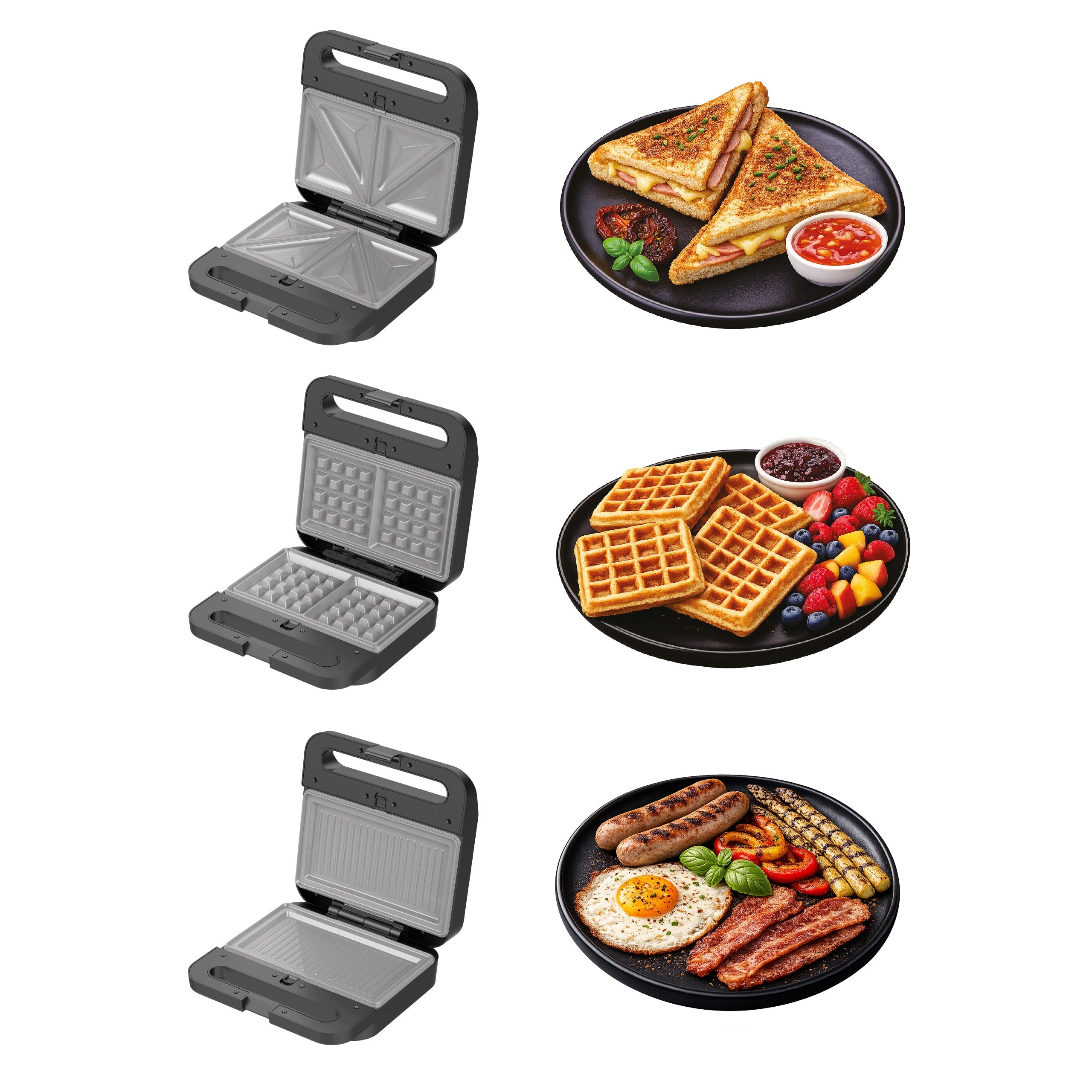 TOASTER GRILL WAFFLE IRON 3IN1 1000W CERAMIC PLATES REMOVABLE INOX Manufacturer code 05SR3