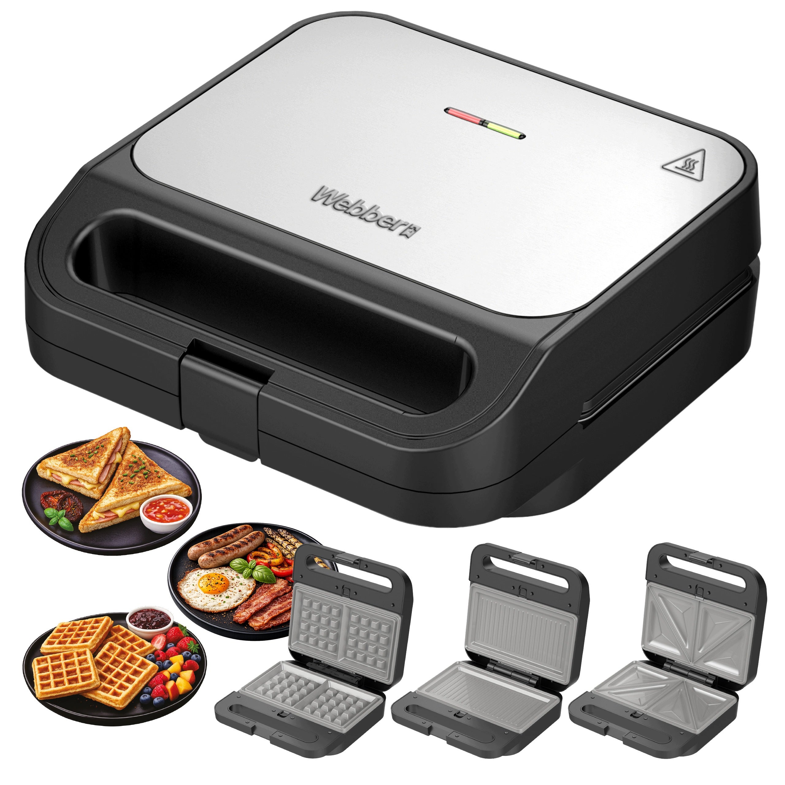 TOASTER GRILL WAFFLE IRON 3IN1 1000W CERAMIC PLATES REMOVABLE INOX