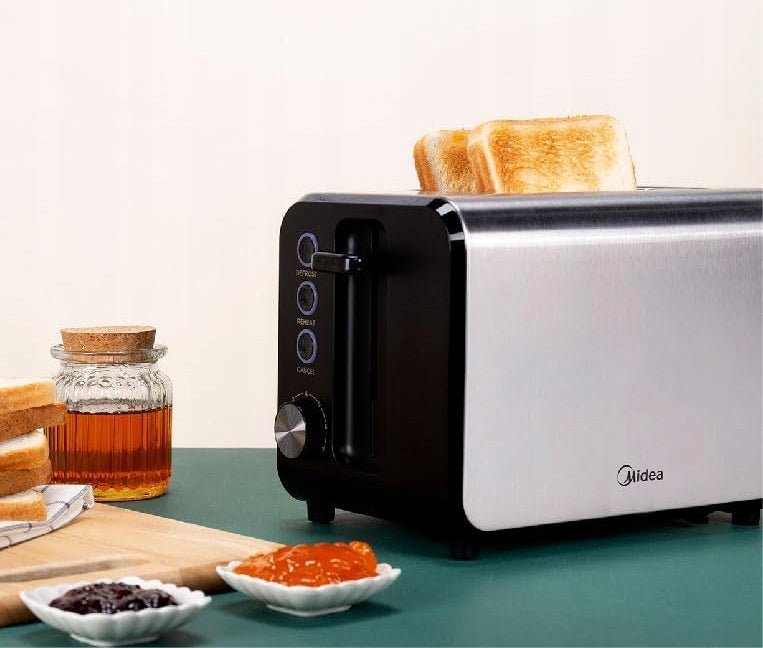 TOASTER MIDEA 800W METAL 2-SKIBS TOASTING ADJUSTMENT CRUMB TRAY Packaging status original