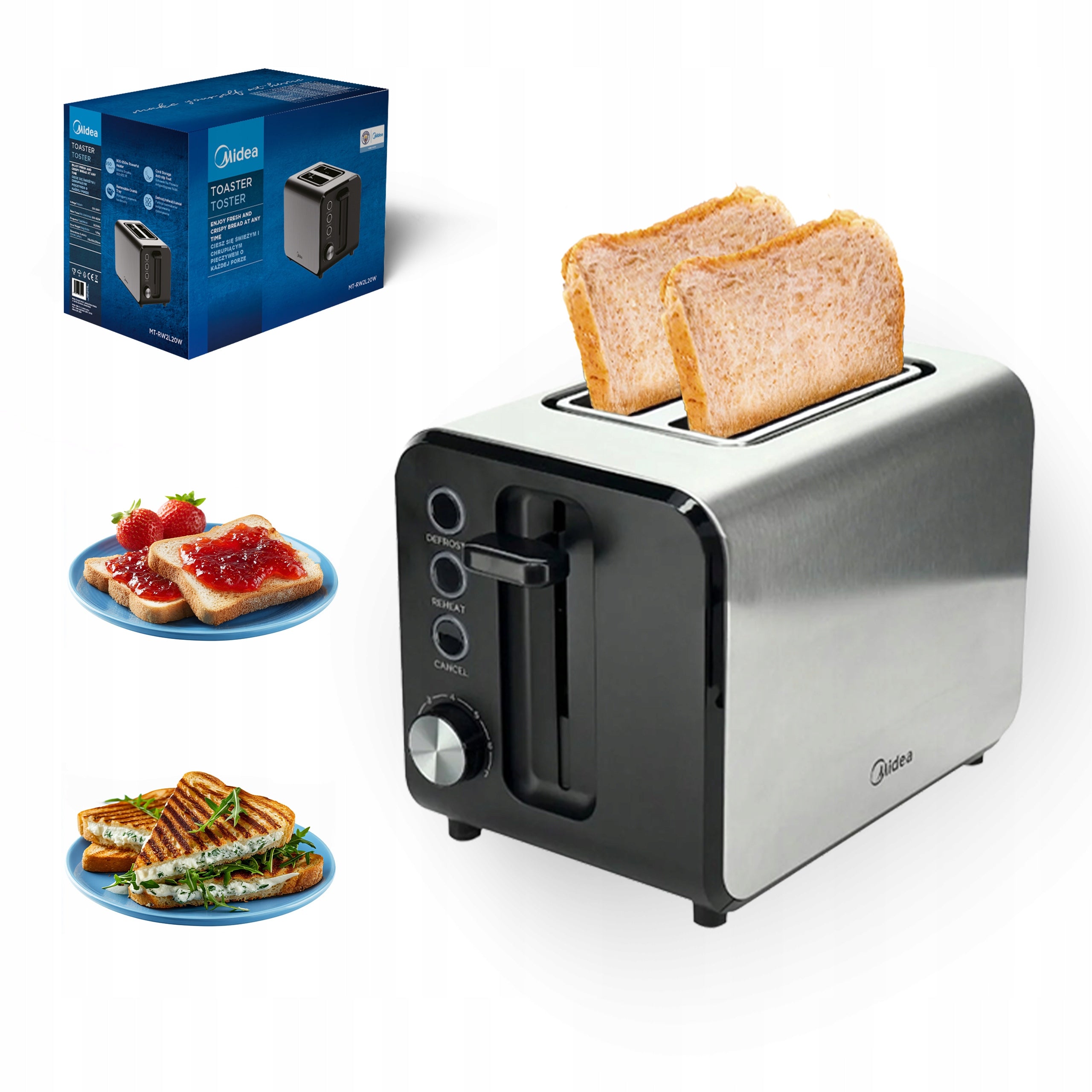 TOASTER MIDEA 800W METAL 2-SKIBS TOASTING ADJUSTMENT CRUMB TRAY