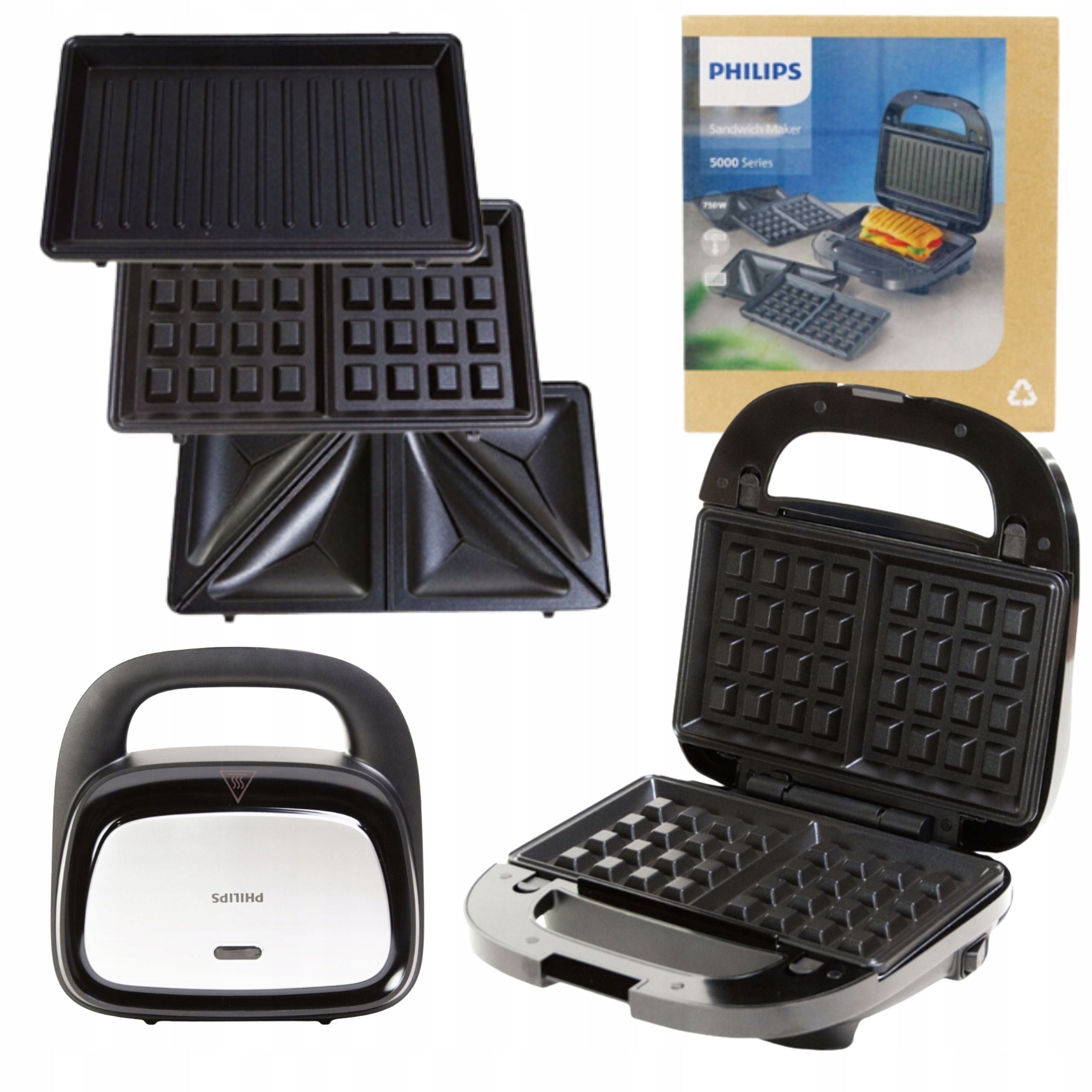 TOASTER PHILIPS 3in1 INTERCHANGEABLE TILES INCLUDED WAFFLES PANINI SANDWICHES 750 W