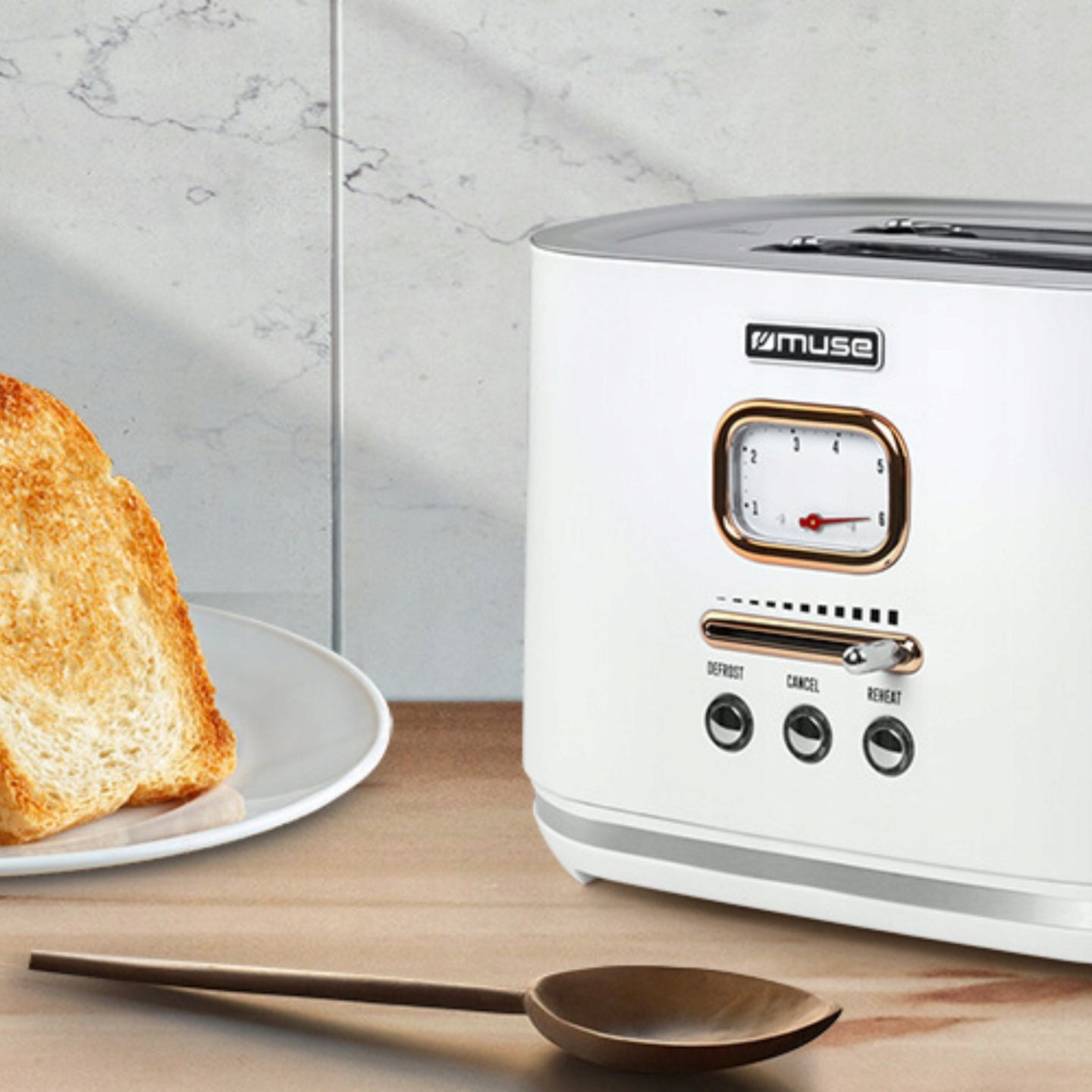 TOASTER RETRO 1000W FOR 2 TOAST WHITE/GOLD ELEMENTS MUSE MS-130W Brand Muse