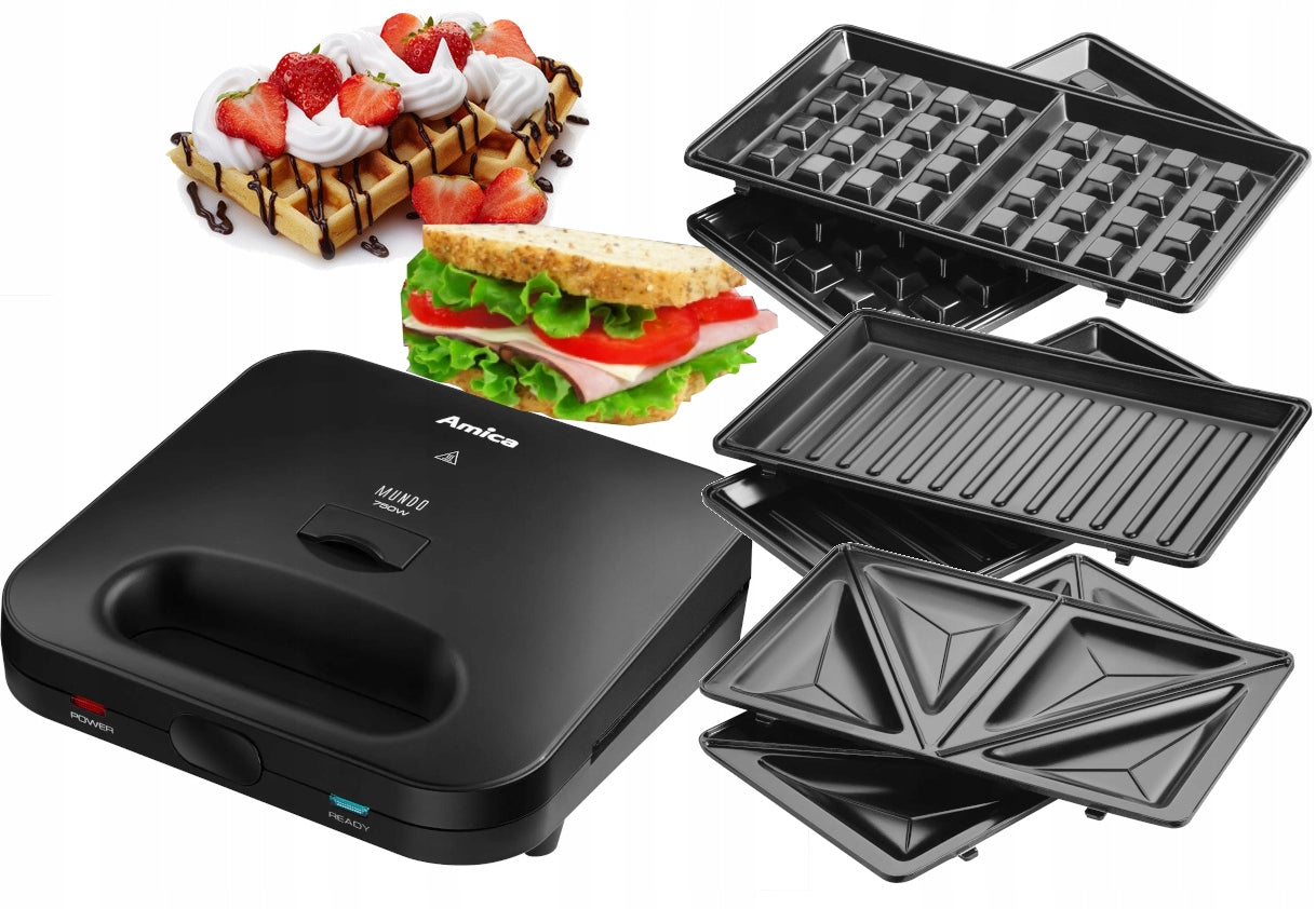 TOASTER WAFFLE IRON GRILL PANINI 3IN1 AMICA SMK4011