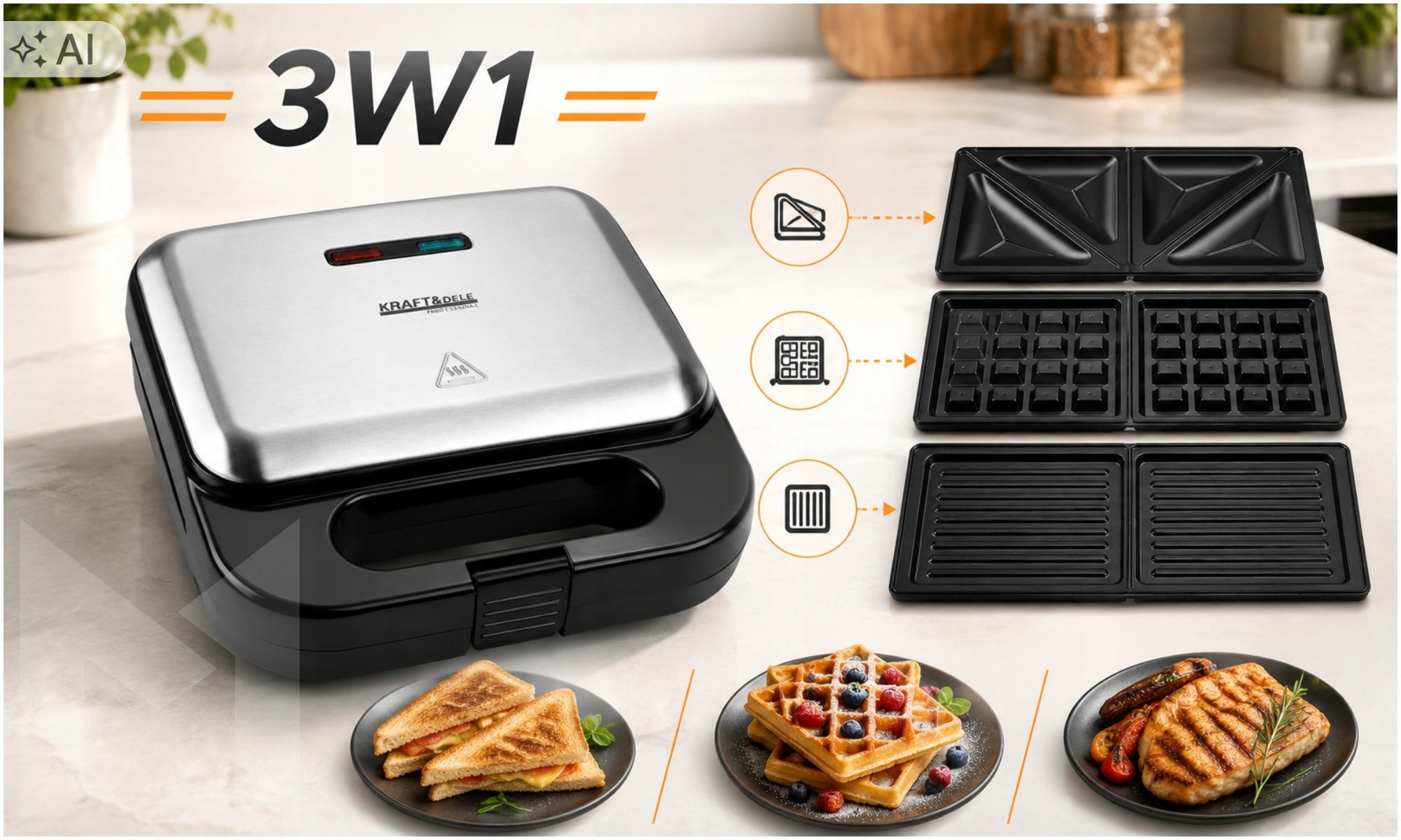 TOASTER WAFFLE MAKER GRILL 3IN1 SANDWICH TOASTER SANDWICH TOAST 1500W STRONG Manufacturer code OPIEKACZ GOFROWNICA GRILL 3W1 TOSTER