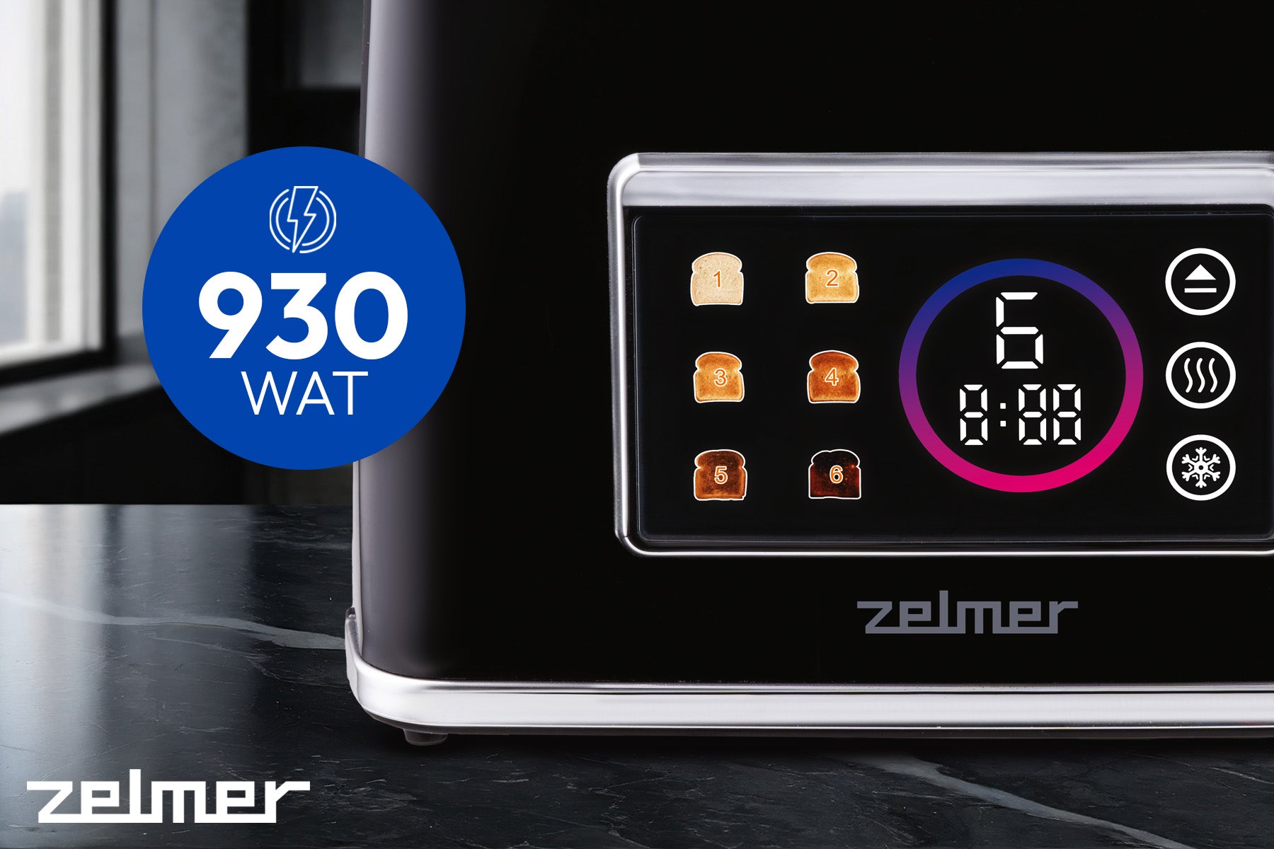 TOASTER ZELMER SANDWICH TOASTER 6 LEVELS 2 SLICES TOAST 930W Power rating 930 W
