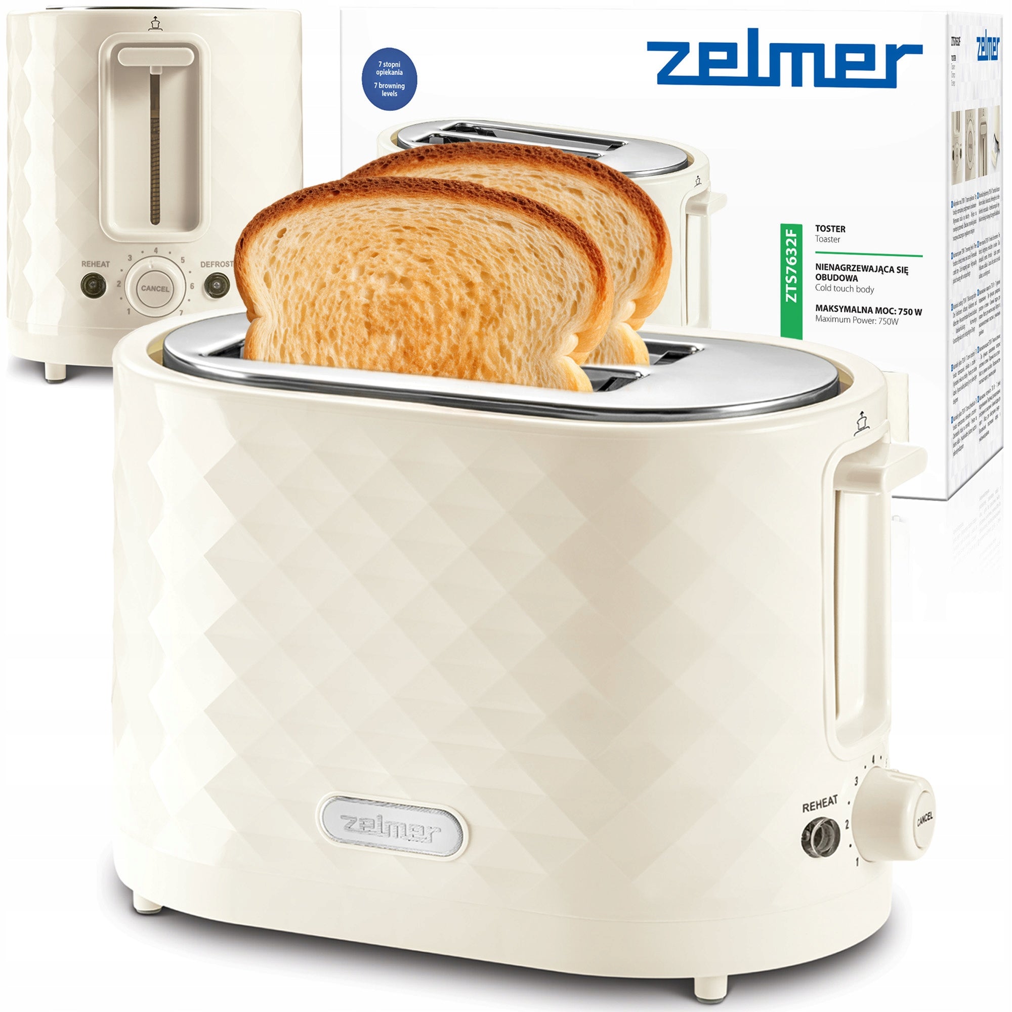 TOASTER ZELMER SANDWICH TOASTER 7 LEVELS 2 SLICES TRAY 750W ZTS7632F