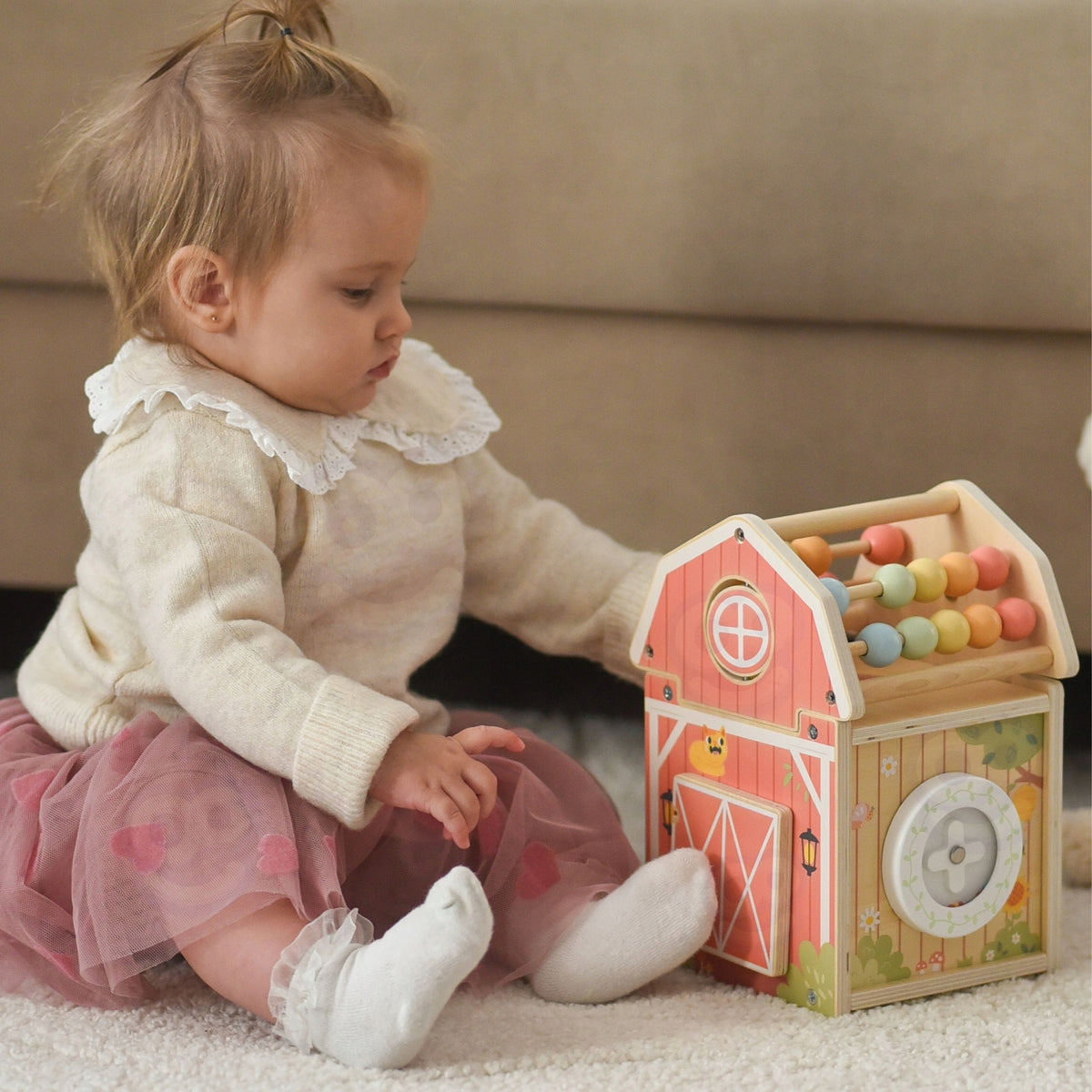 TOOKY TOY Wooden Barn Activity Sorter Montessori Abacus Kid's age 18＋ months