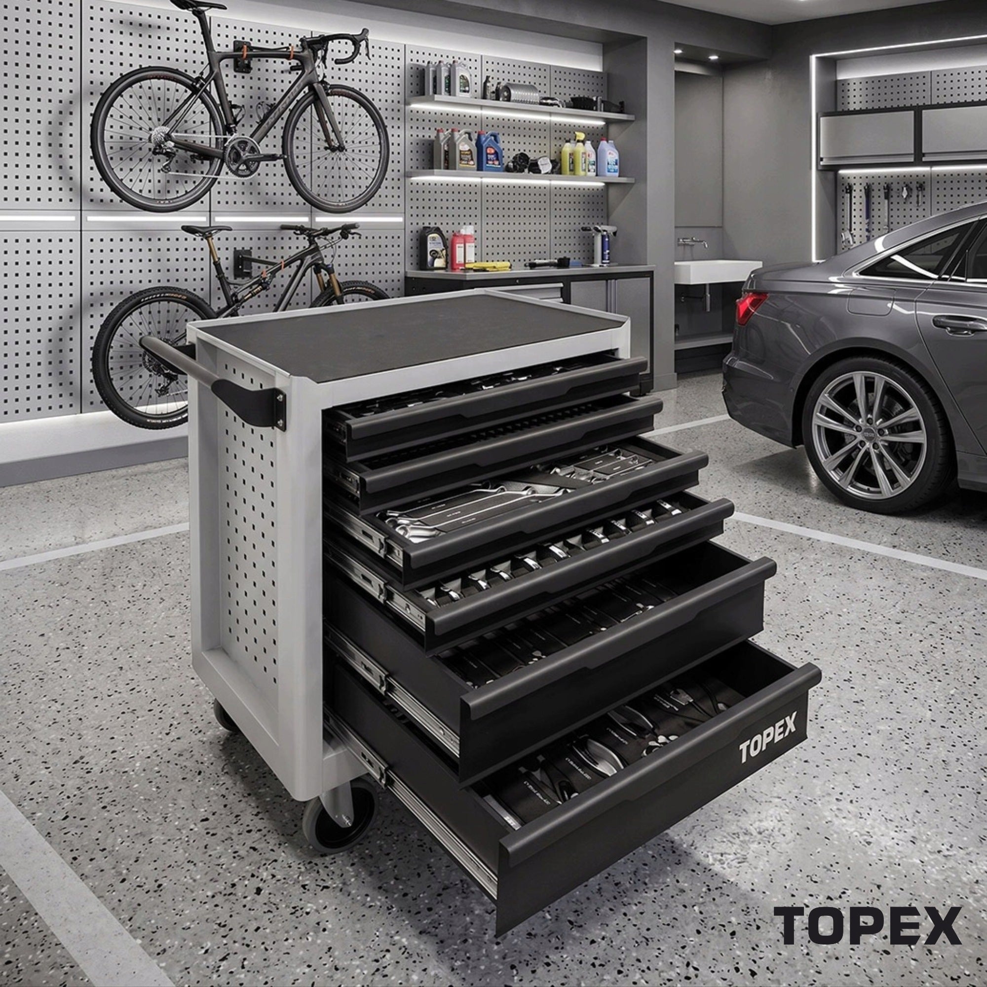 TOOL CABINET WITH EQUIPMENT 259 TOOLS TOPEX WORKSHOP TROLLEY Packaging status original