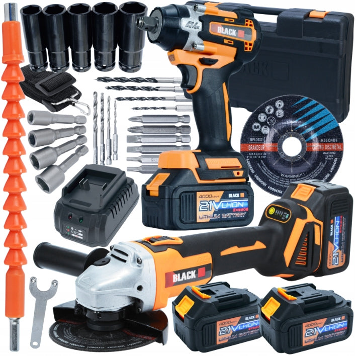 TOOL SET 2in1 GRINDER + IMPACT WRENCH 2X BATTERY 21V 3AH BLACK