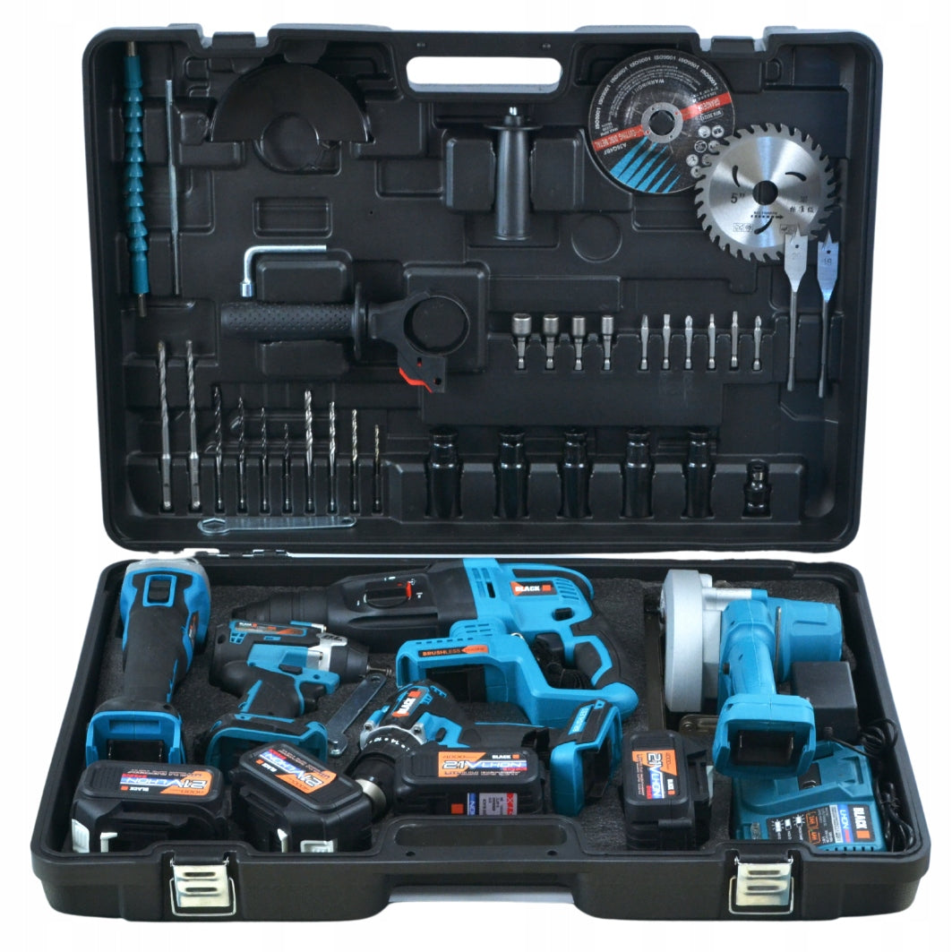 TOOL SET AKU 21V 4x BAT 5in1 HAMMER WRENCH GRINDER SCREWDRIVER SAW Manufacturer code 53749
