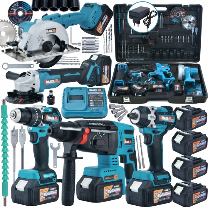 TOOL SET AKU 21V 4x BAT 5in1 HAMMER WRENCH GRINDER SCREWDRIVER SAW