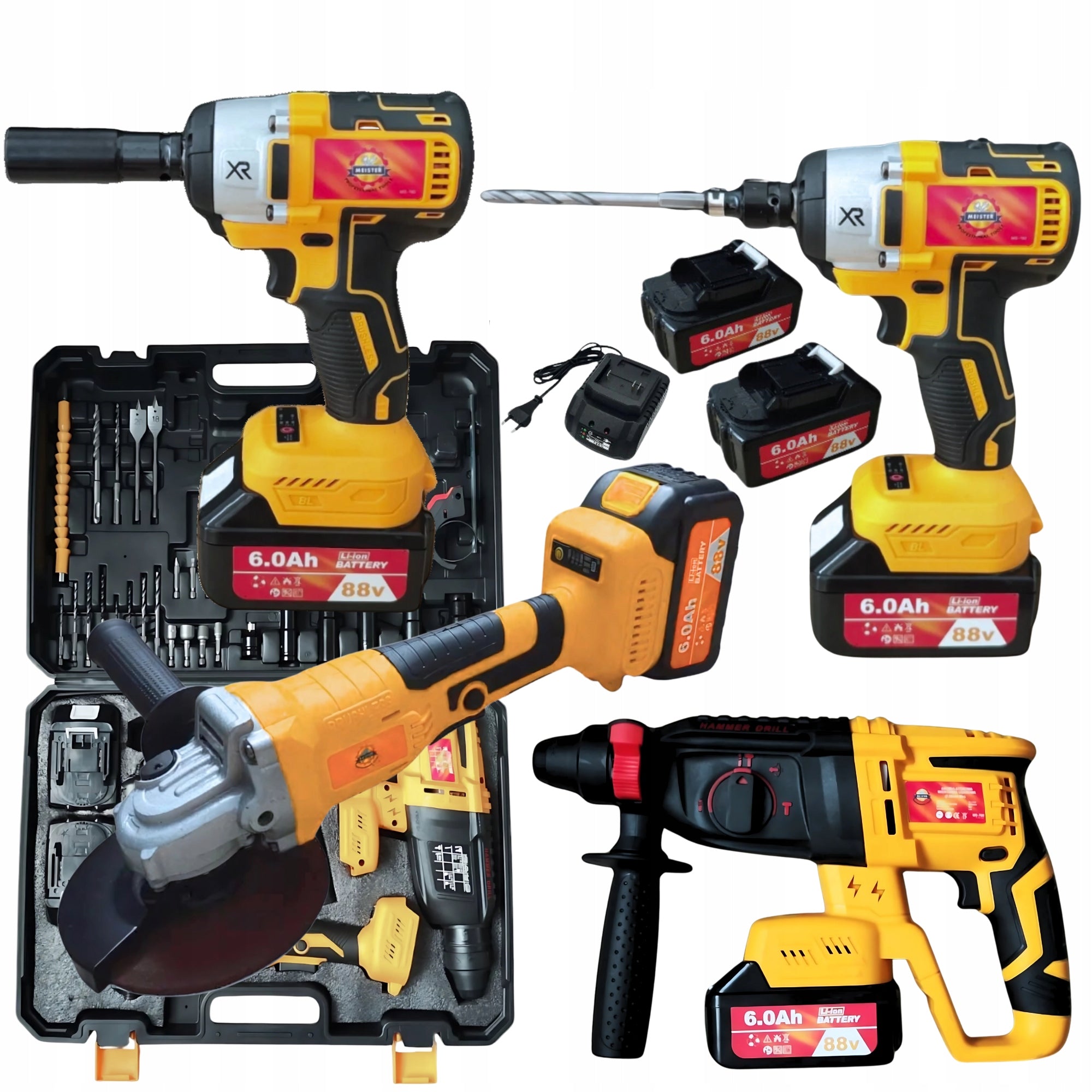 TOOL SET AKU 2X 4AH 21V HAMMER DRILL IMPACT WRENCH GRINDER 3IN1